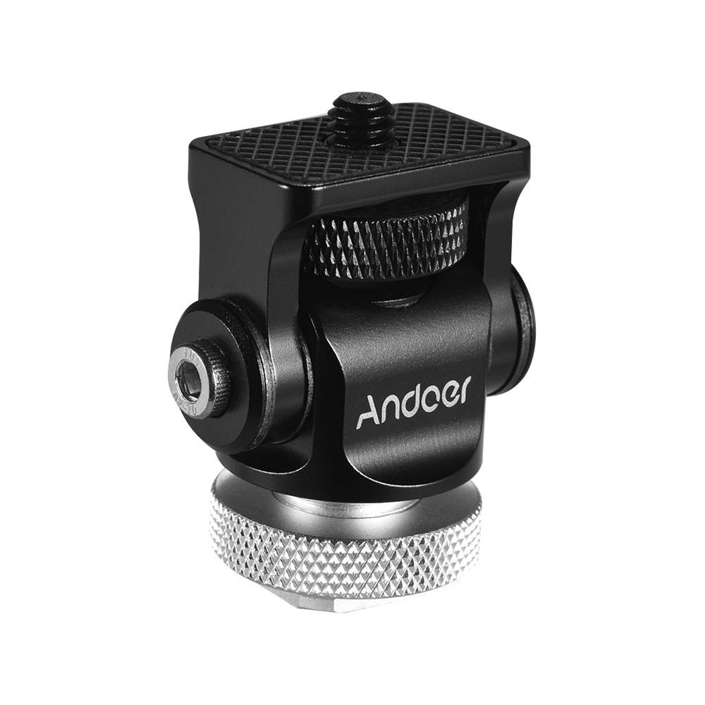 Andoer 180&deg; Rotary Mini Ball Head Ballhead Hot Flash Shoe Mount Adapter 1/4 Inch Screw with Wrench for DSLR Camera Microphone LED Video Light Monitor Tripod Monopod