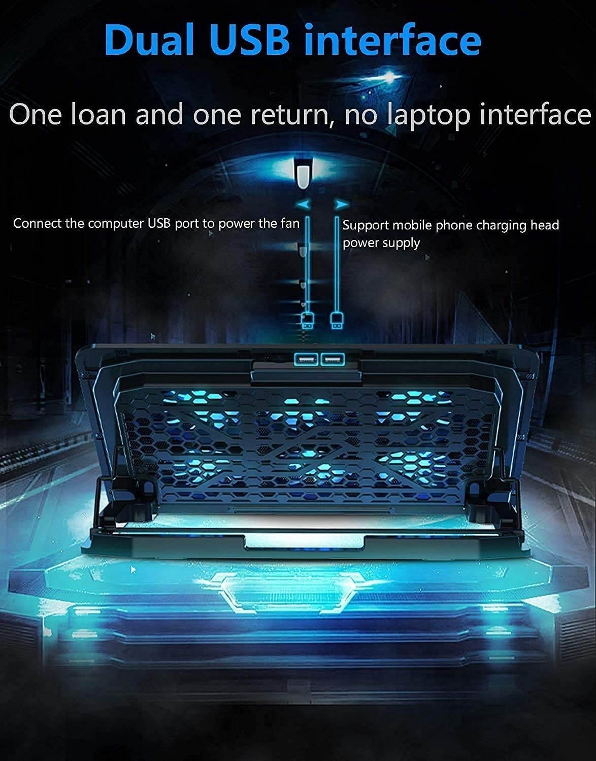 RGB Laptop Cooling Pad with 6 Quiet LED Fans 5 Heights Adjustable and Phone Stand, Dual USB Ports Gaming Laptop Cooler for 11"-18" Gaming Laptops (Blue)