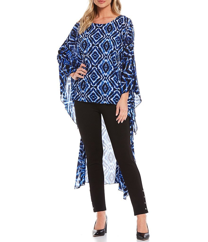 Slim Factor By Investments Diamond Splash Print Mesh 3/4 Sleeve Tunic