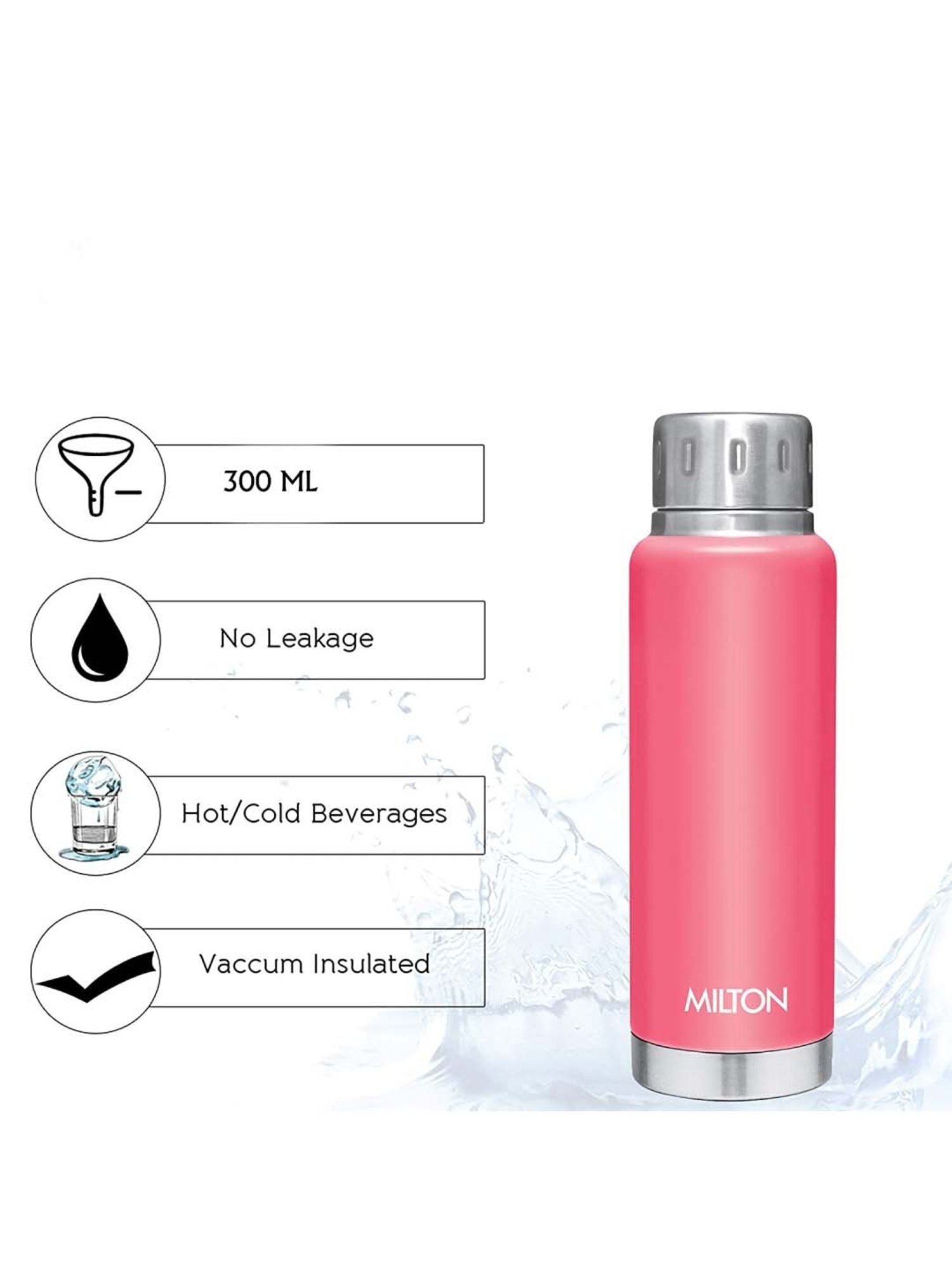 Milton Elfin Pink Stainless Steel Thermosteel Bottle (300 ml) - Set of 1