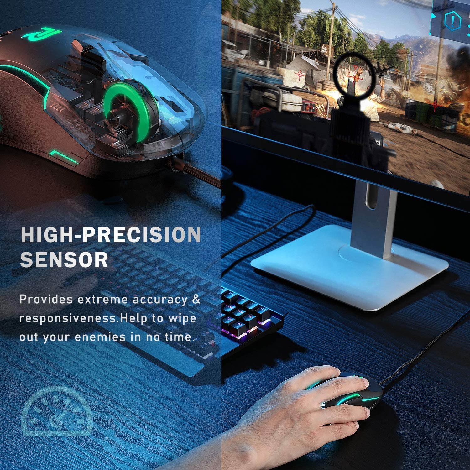 Updated Gaming Mouse with 7 Programmable Buttons, Chroma RGB Backlight Gaming mice, 6400 Adjustable DPI, Ergonomic USB Computer Mouse, High Precision Sensor for Windows PC & Laptop Gamers