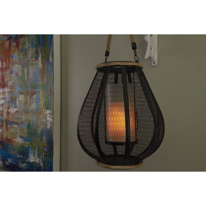 11" LED Dahl Mesh Outdoor Lantern with Dancing Flame Black - Smart Living
