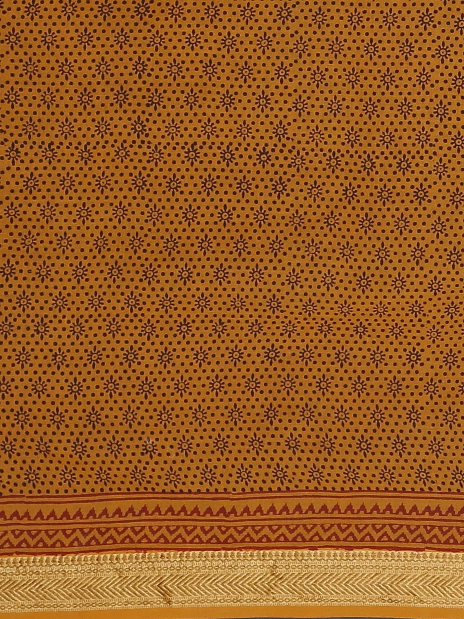 Kalakari India Yellow Cotton Printed Saree With Unstitched Blouse