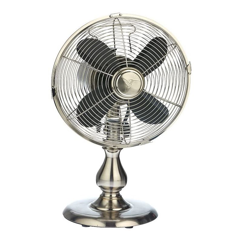 DecoBreeze DBF6123 Electric Oscillating Brushed Stainless Steel 3 Speed Air Circulating 10 Inch Table Fan w/ Quiet Motor, Vintage Design