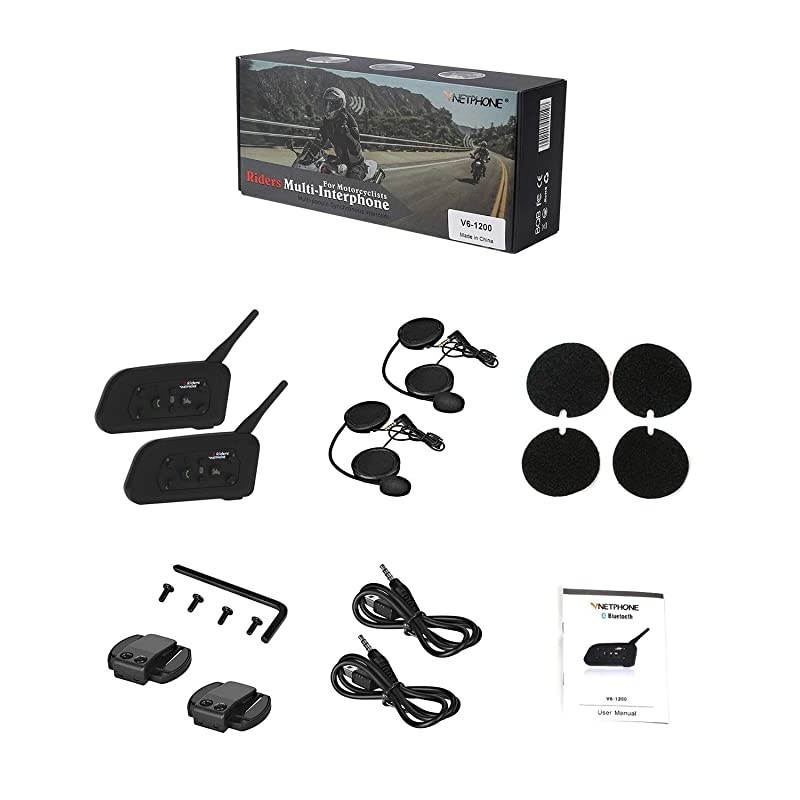 Motorcycle Helmet Bluetooth Intercom BT Multi Interphone Headset 1200M Bluetooth Motorbike Intercom Interphone Skiing Helmet Communication System Connect Up to 6 Riders 2 Pack