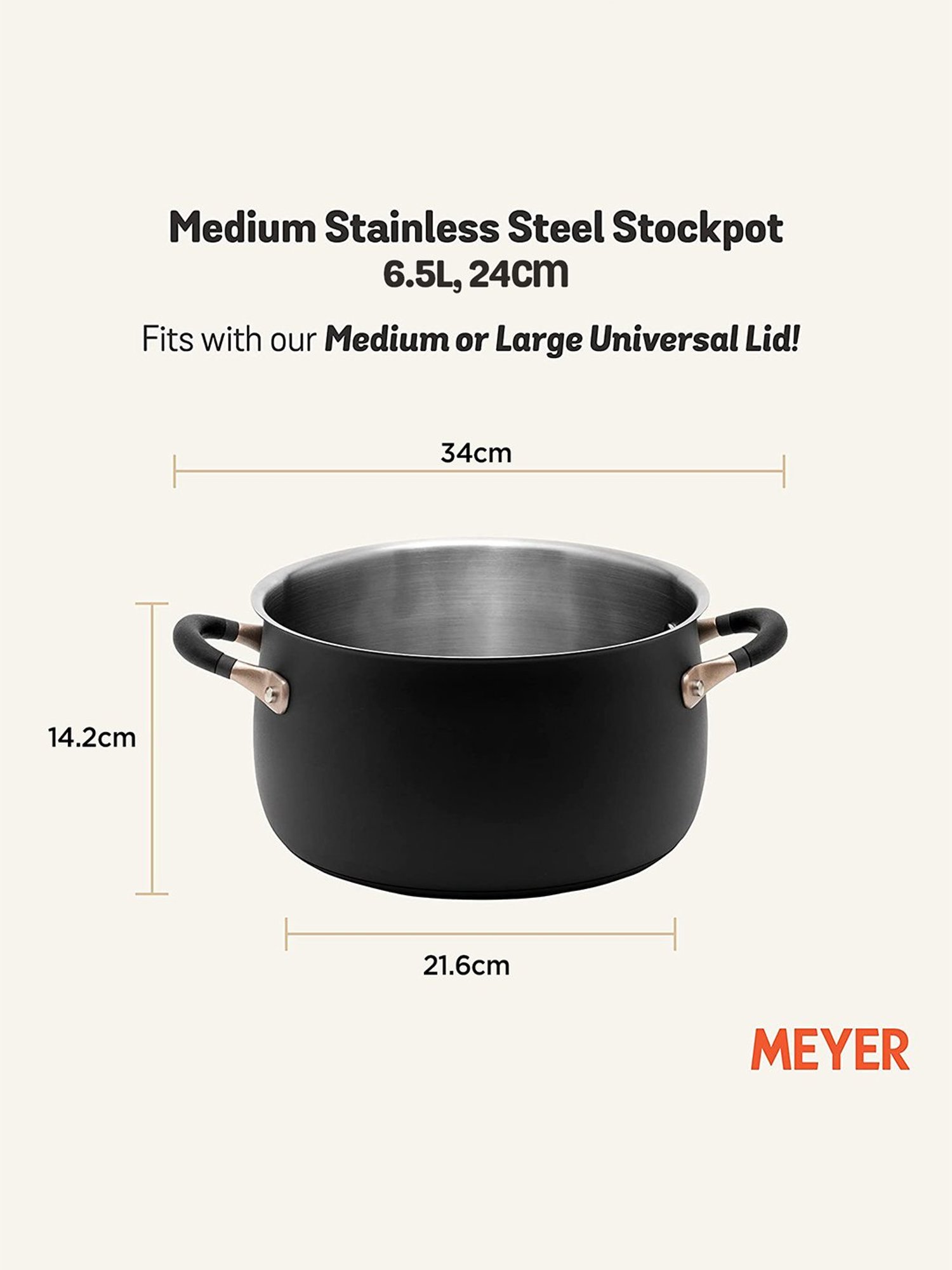 Meyer Accent Series Stainless Steel Stockpot, 6.5 Litres, Matte Black