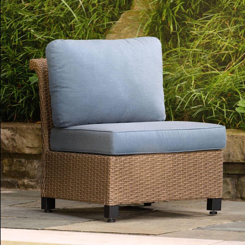 Nolin Armless Center Weathered Brown Frame Sunbrella Spectrum Denim Fabric - La-Z-Boy