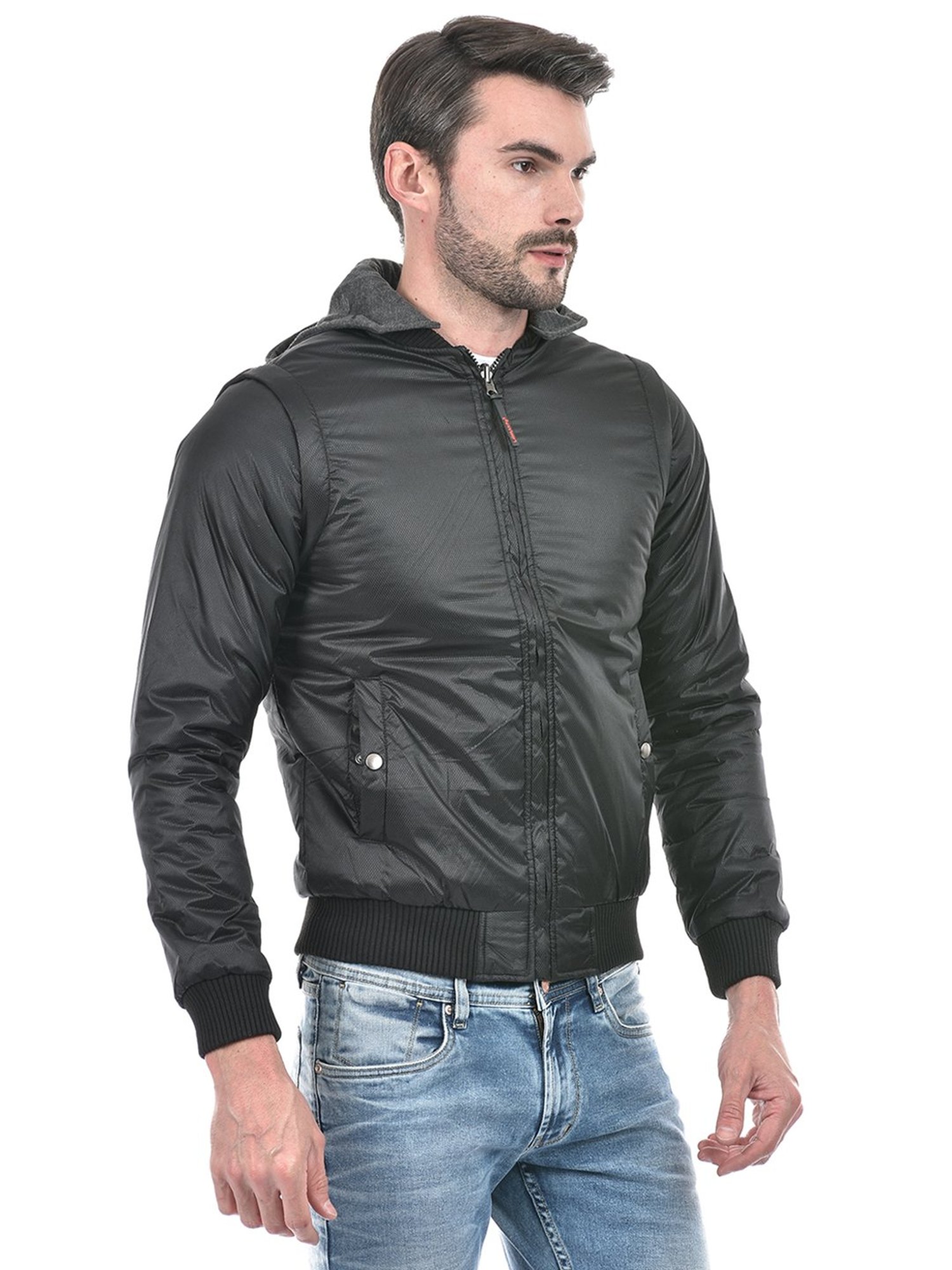 Lawman Pg3 Black & Charcoal Regular Fit Self Design Reversible Jacket