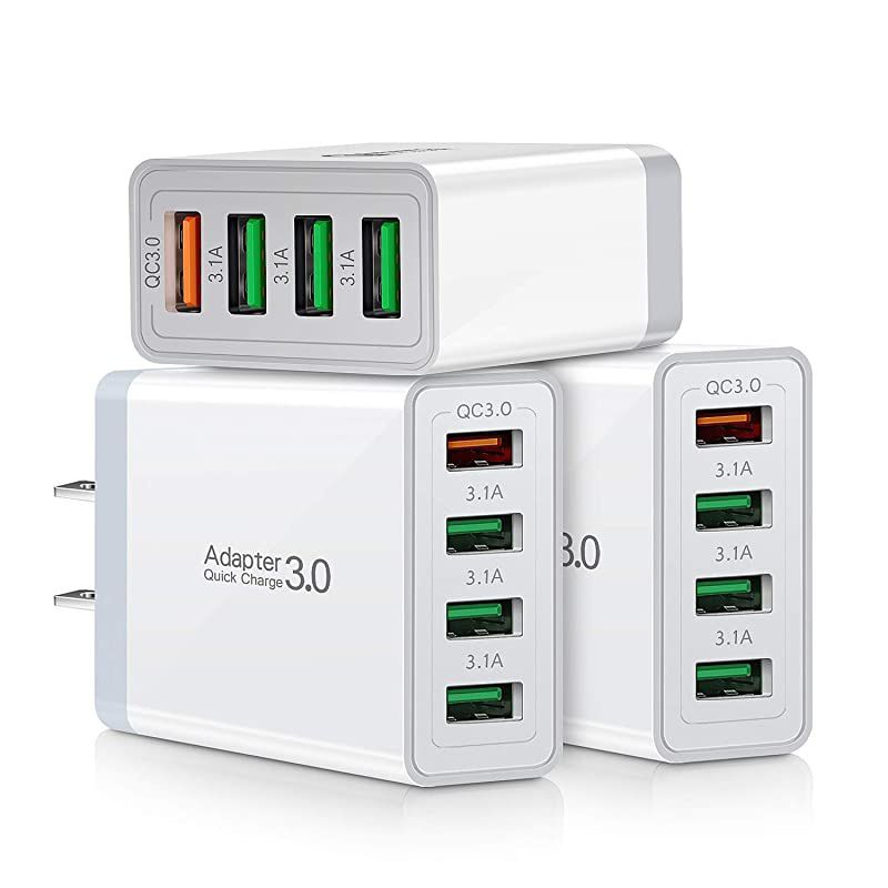 Fast QC 30 Wall Charger 3Pack  4Ports QC 30 USB Wall Charger Adapter Fast Charging Block Compatible Samsung Galaxy S10 S9 S8Note 8 9 iPhone iPad Wireless Charger Tablet and More
