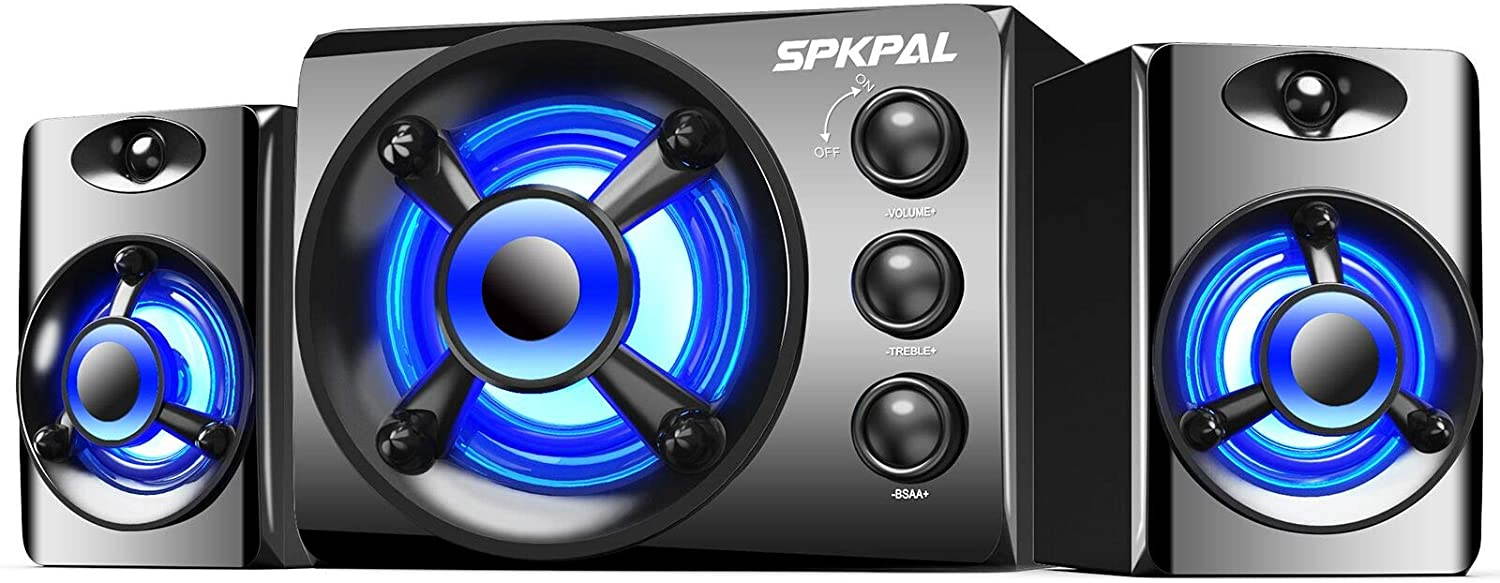 Computer Speaker with Subwoofer  USB-Powered 2.1 Multimedia Speakers System,3.5mm Aux Input with LED Atmosphere Light Stereo Wired Desktop Speaker for Gaming PC,Laptops,Tablets