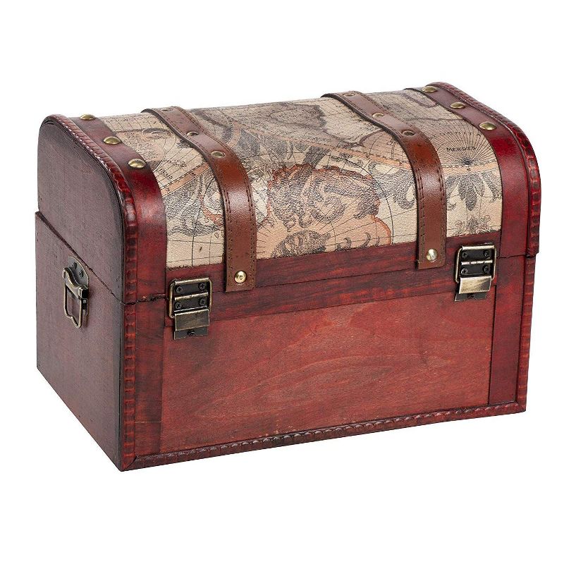 Juvale 3-Piece Wooden Treasure Chest, Antique Victorian Map Pattern Keepsake Box Storage Trunk, Assorted Sizes