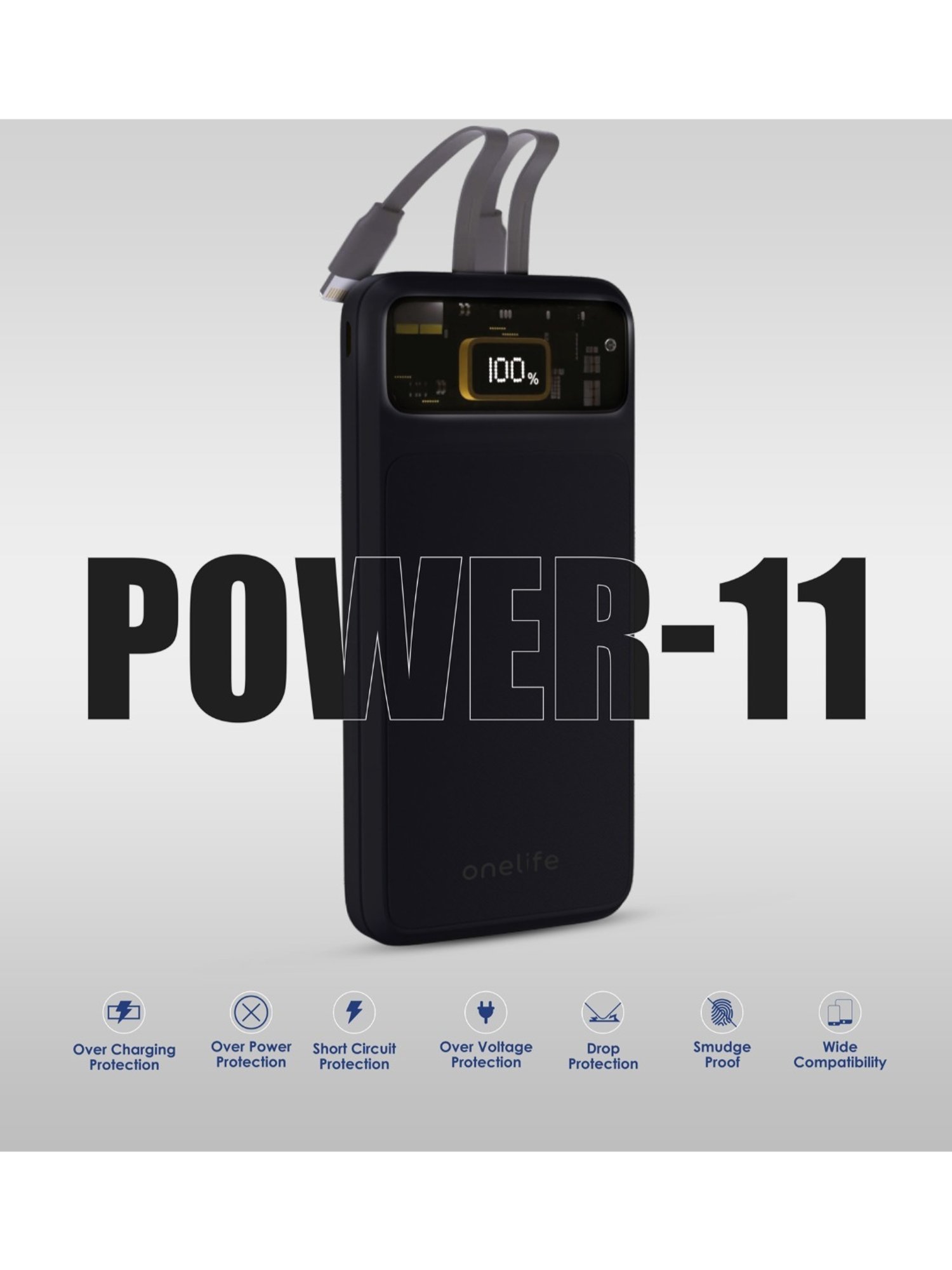 Onelife Power 11, 10000 mAh 30W Fast Charging Power Bank with PD3.0 30W for 2 USB-C Ports (Black)