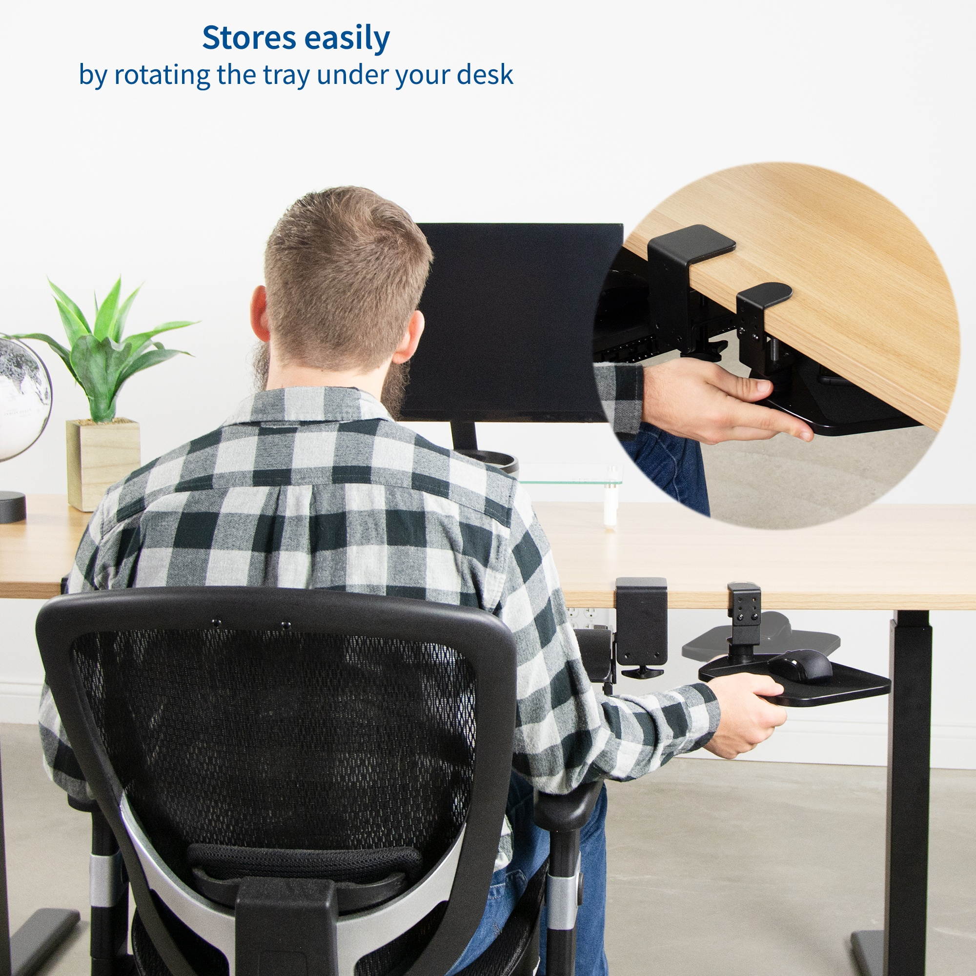 VIVO Black Desk Clamp Adjustable Computer Mouse Pad and Device Holder Extended Rotating Platform Tray (MOUNT-MS01A)