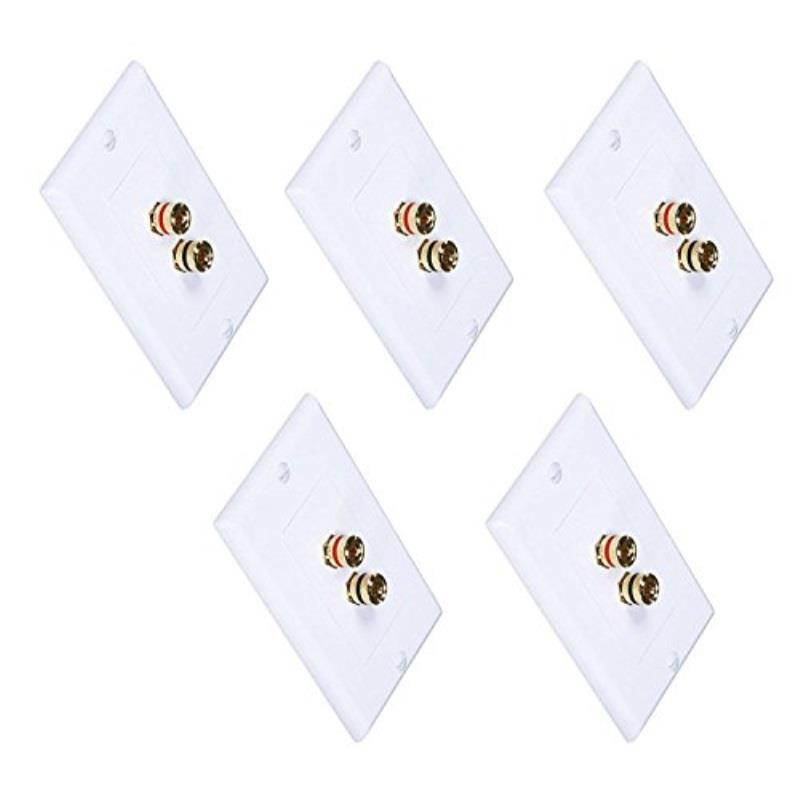 iMBAPrice (5 Pack) Premium 2 Connector Banana Wall Plate - Banana Plug Binding Post Wall Plate for Speakers