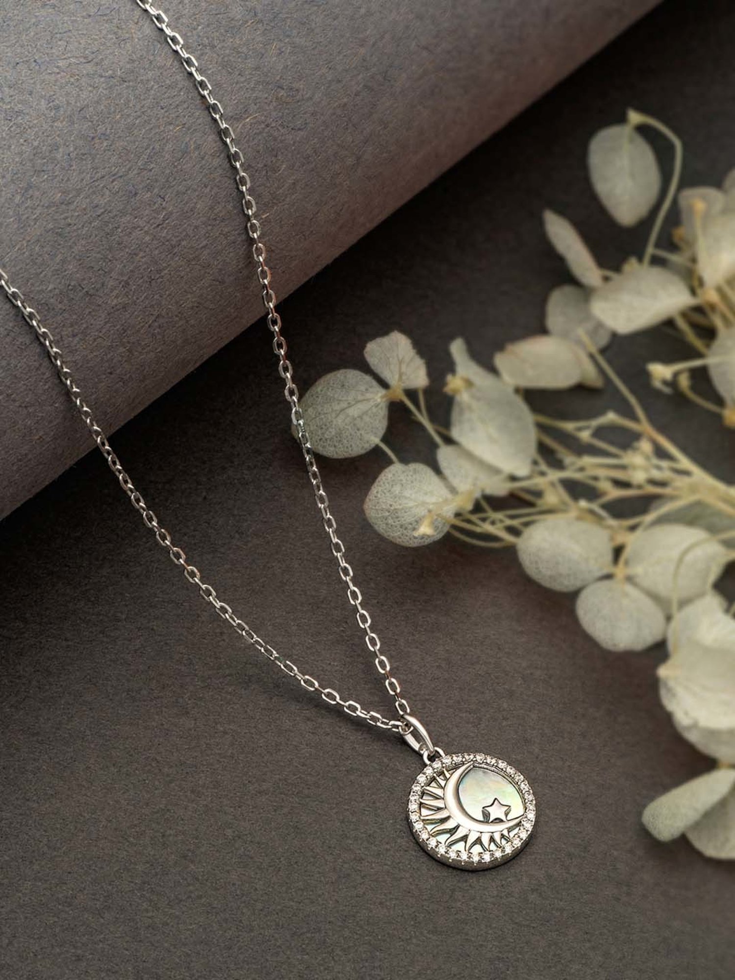 Silberry 925 Sterling Silver Crescent Pendant with Chain for Women