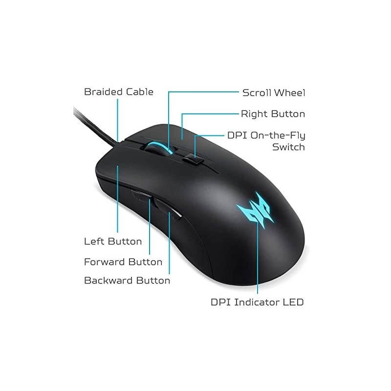 Predator Cestus 310 Gaming Mouse: 4200 On-The-Fly DPI - Breathing Backlit - 6 Button Design - Pixart 3519 Sensor - Black (PMW910)