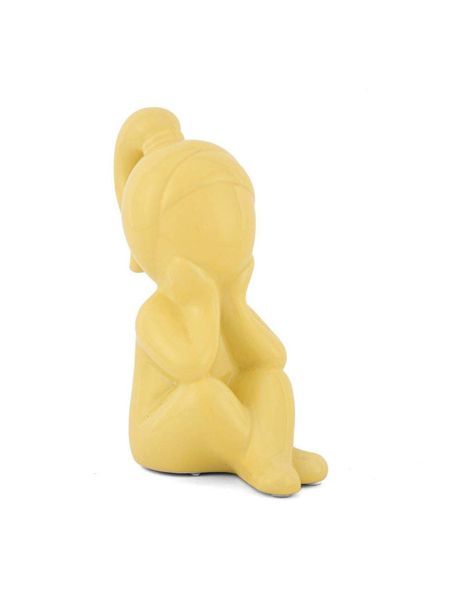 @home Yellow Resin Girl Sitting With Hand On Chin Decorative Showpiece