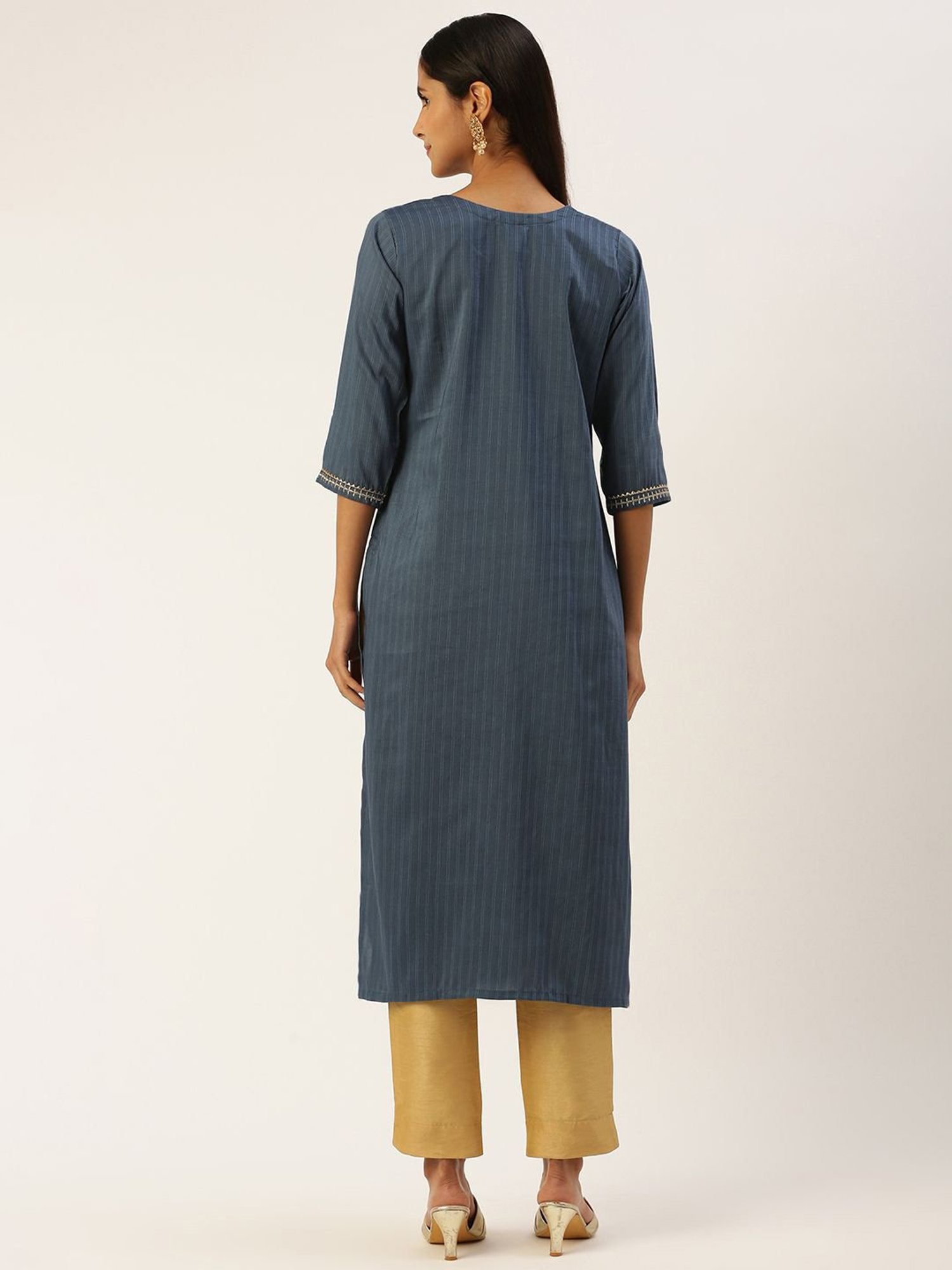 SHANVIKA Blue Striped Straight Kurta