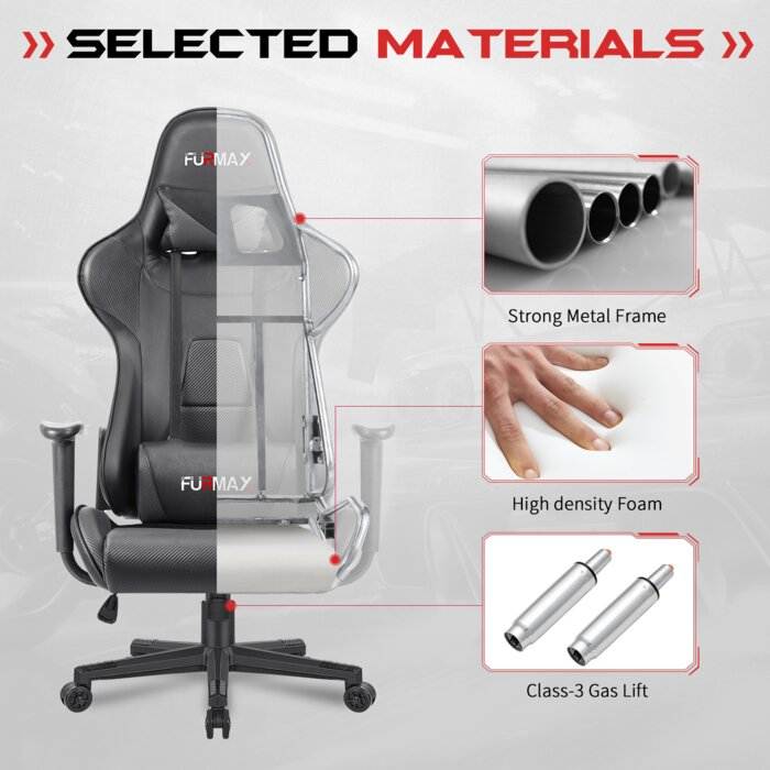 Furmax Gaming Office Chair Ergonomic High-Back Racing Style Adjustable Height Executive Computer Chair, PU Leather Swivel Desk Chair (Black/Grey)
