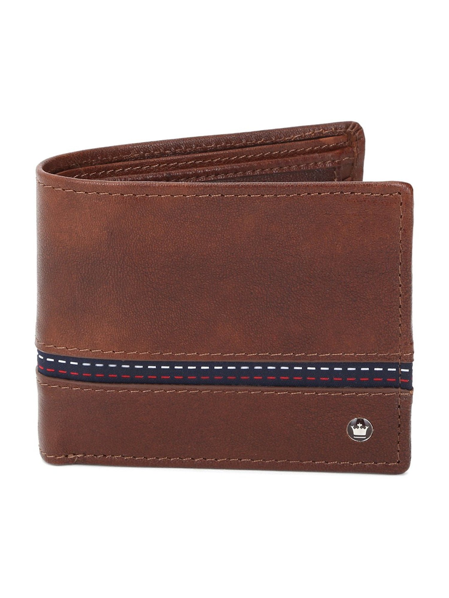 Louis Philippe Brown Printed Leather Bi-Fold Wallet for Men