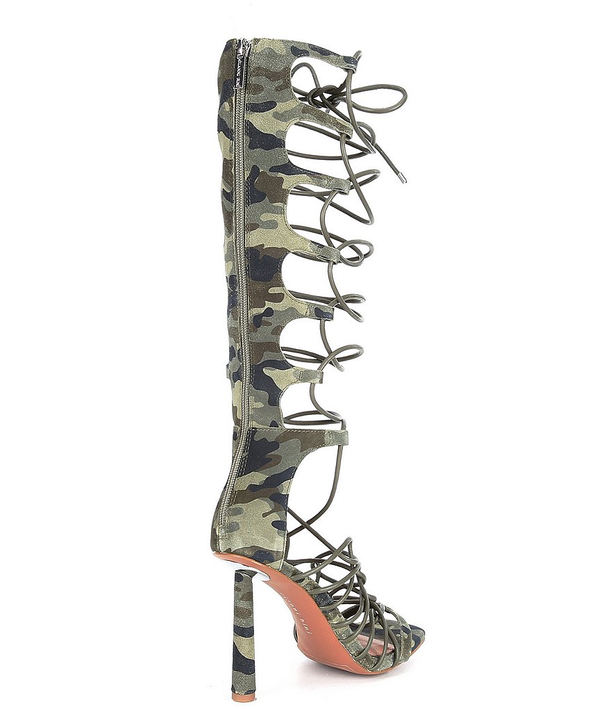Gianni Bini Rydelle Suede Camo Print Tall Ankle Wrap Lace-Up Dress Sandals