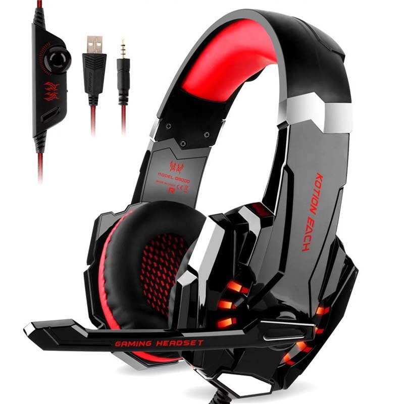 Hannord 3.5mm Stereo Gaming Headset Noise Cancelling Gaming Headphone with Led Light In-line Control Microphone for PC Computer Game (Red)