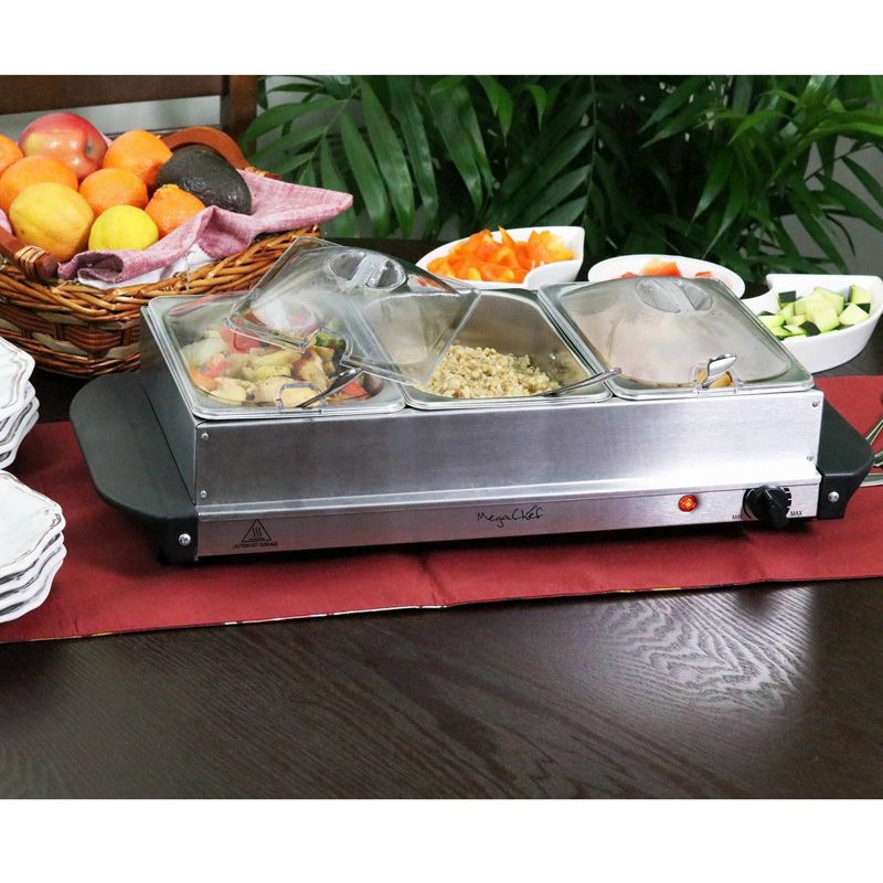 MegaChef Food Warmer & Serve with Sectional Trays - Silver
