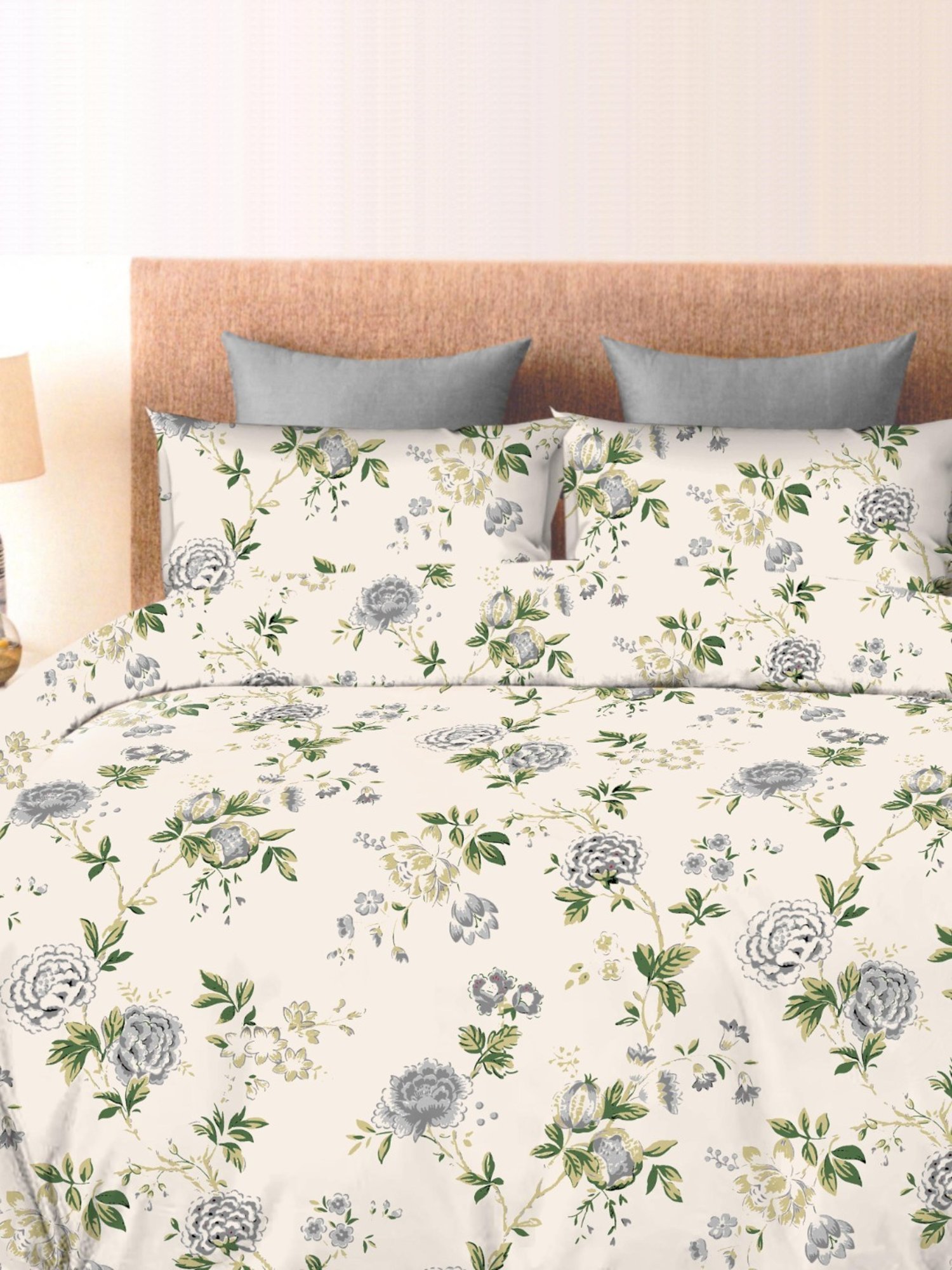 Ariana Tuscany Floral Grey 300 TC Cotton Super king Bedsheet with 2 Pillow Covers