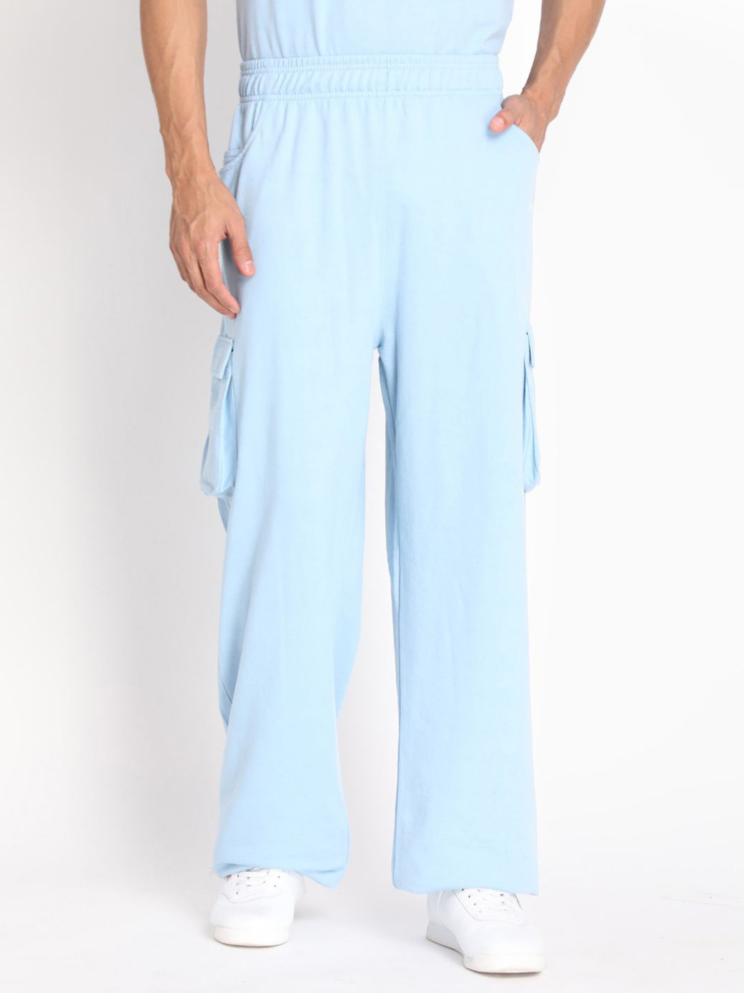 Chkokko Sky Blue Cotton Relaxed Fit Track Pants