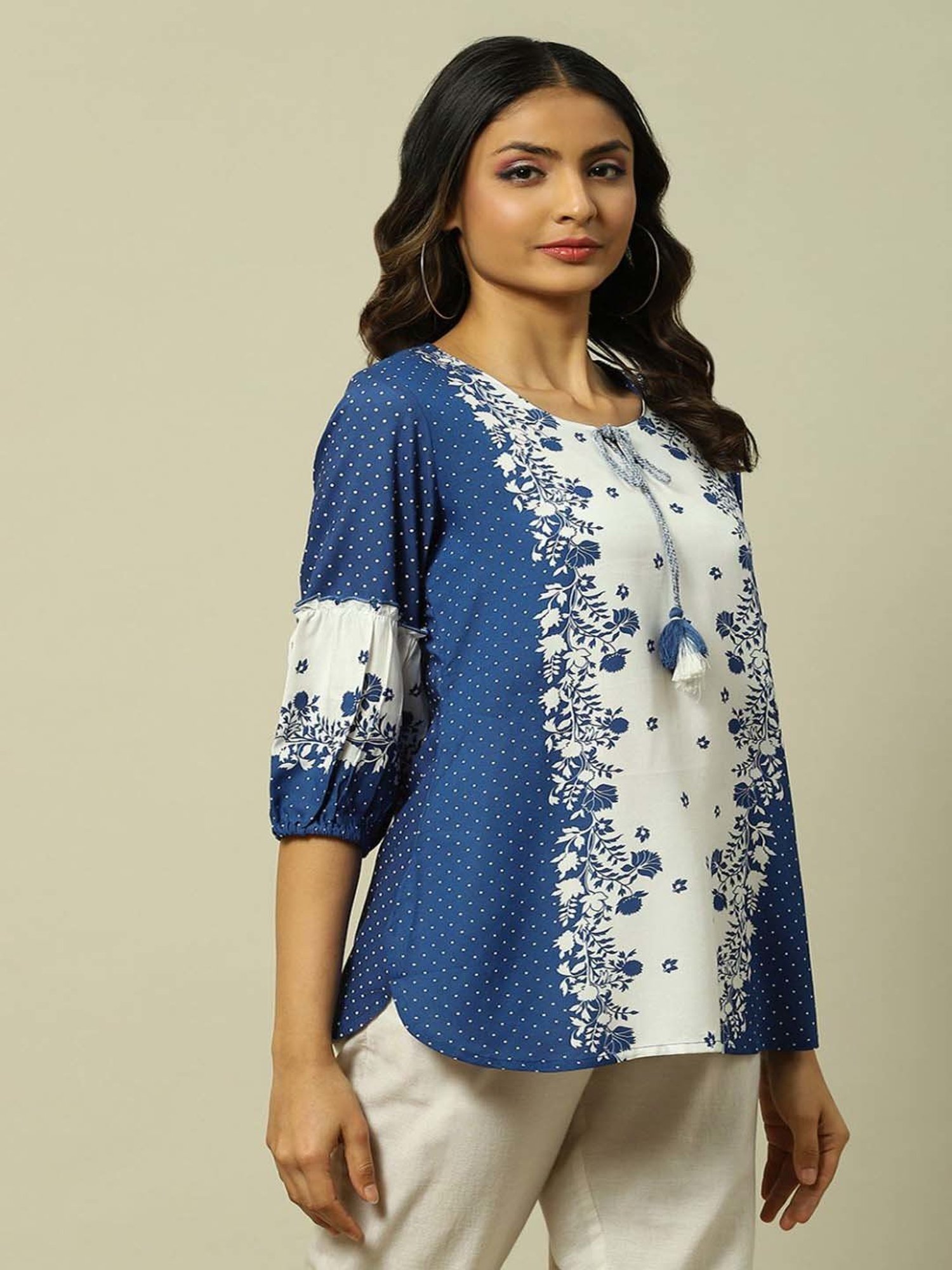 Rangriti Blue & White Printed Top