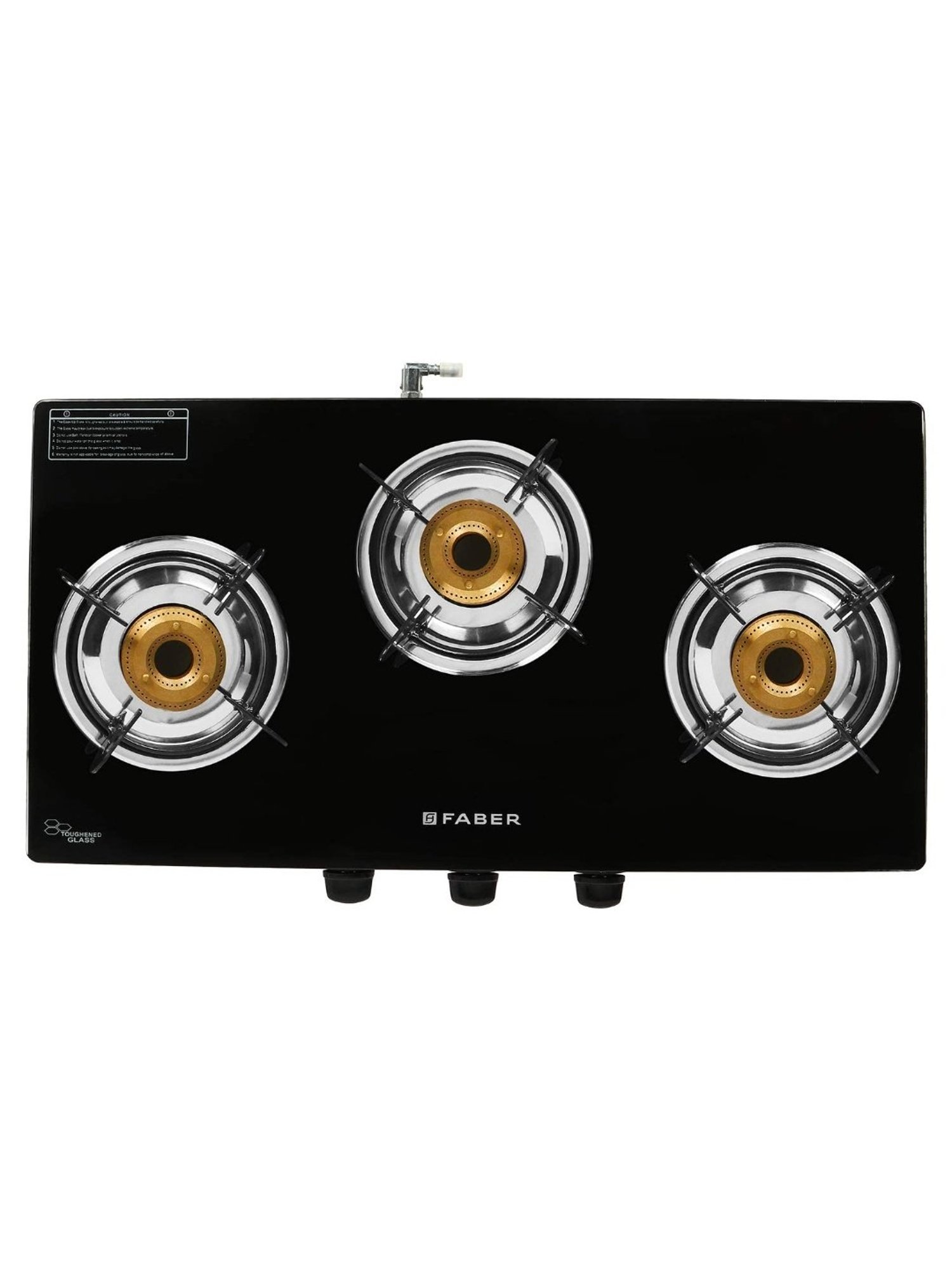 Faber Glass Top 3 Burner Gas Stove with Powder Coated Pan Support & Manual Ignition (Black)