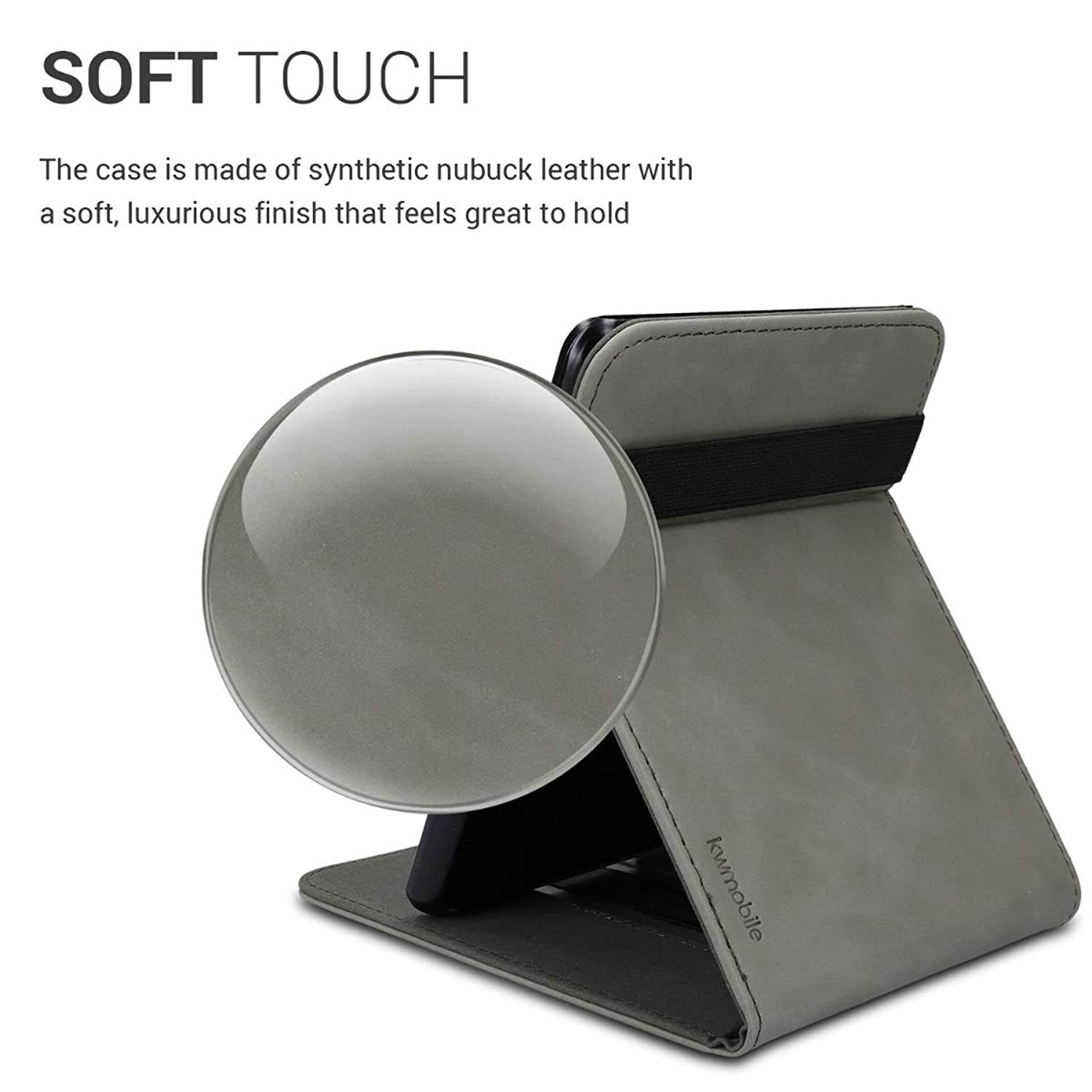 kwmobile Cover Compatible with Amazon Kindle Paperwhite (10. Gen - 2018) - Faux Nubuck Leather e-Reader Case with Built-in Hand Strap and Stand - Butterfly Tendril Grey