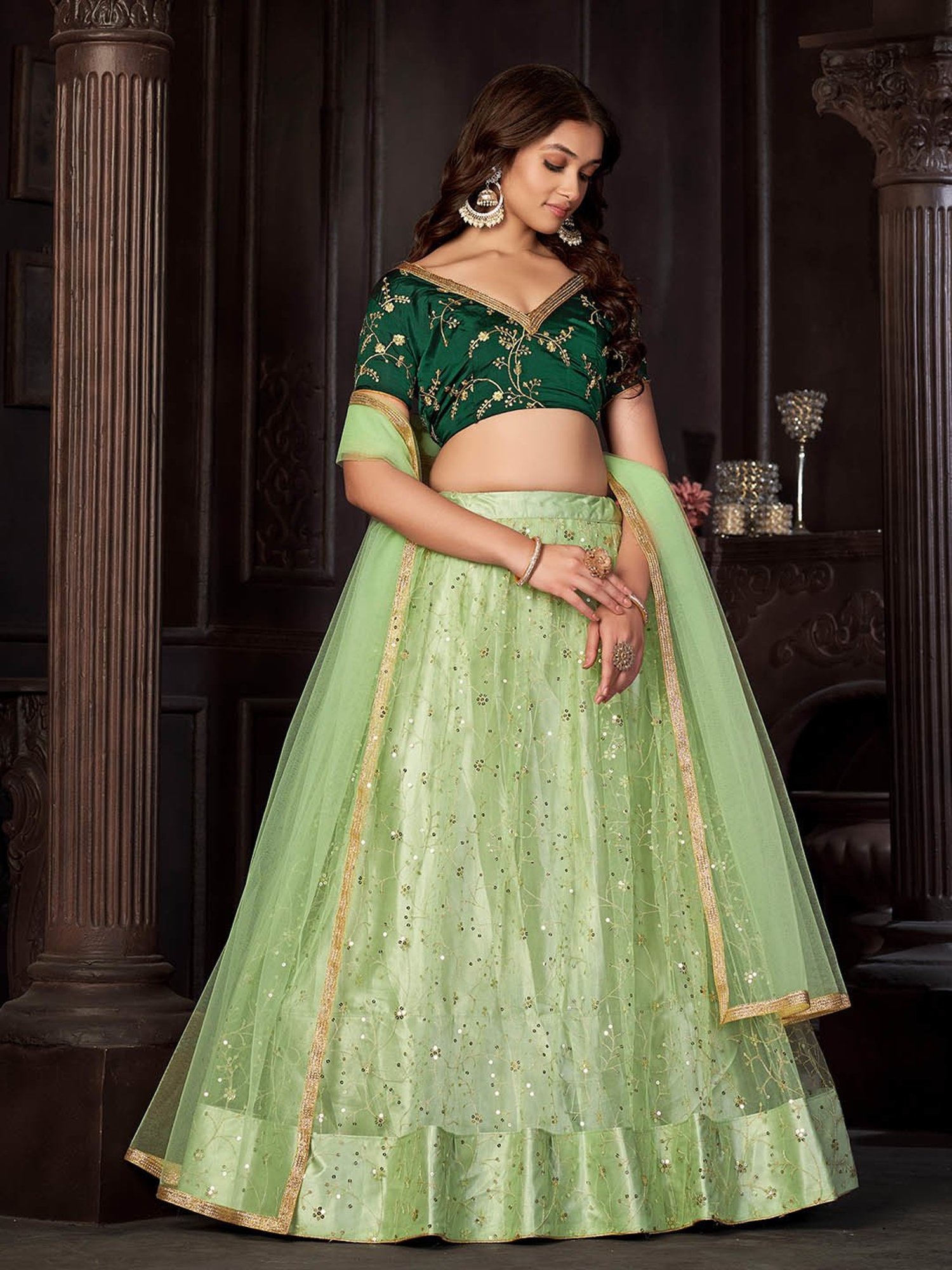 Warthy Ent Green Embroidered Lehenga Choli Set With Dupatta
