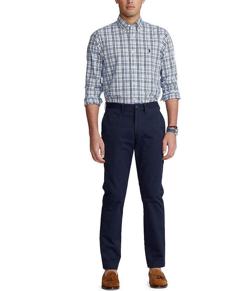 Polo Ralph Lauren Classic-Fit Blue Small Plaid Poplin Stretch Long-Sleeve Woven Shirt