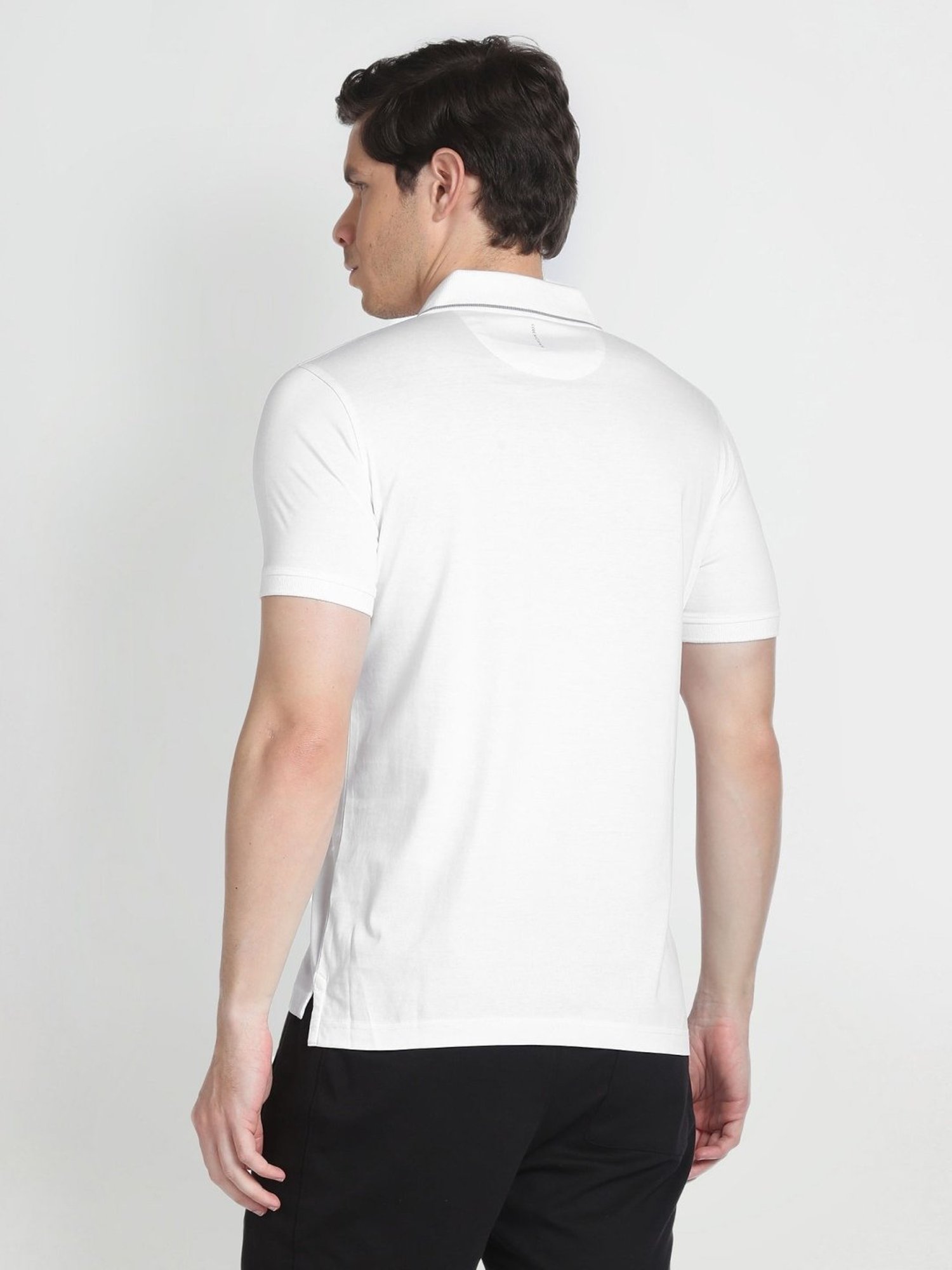Arrow Newyork White Cotton Regular Fit Colour Block Polo T-Shirt