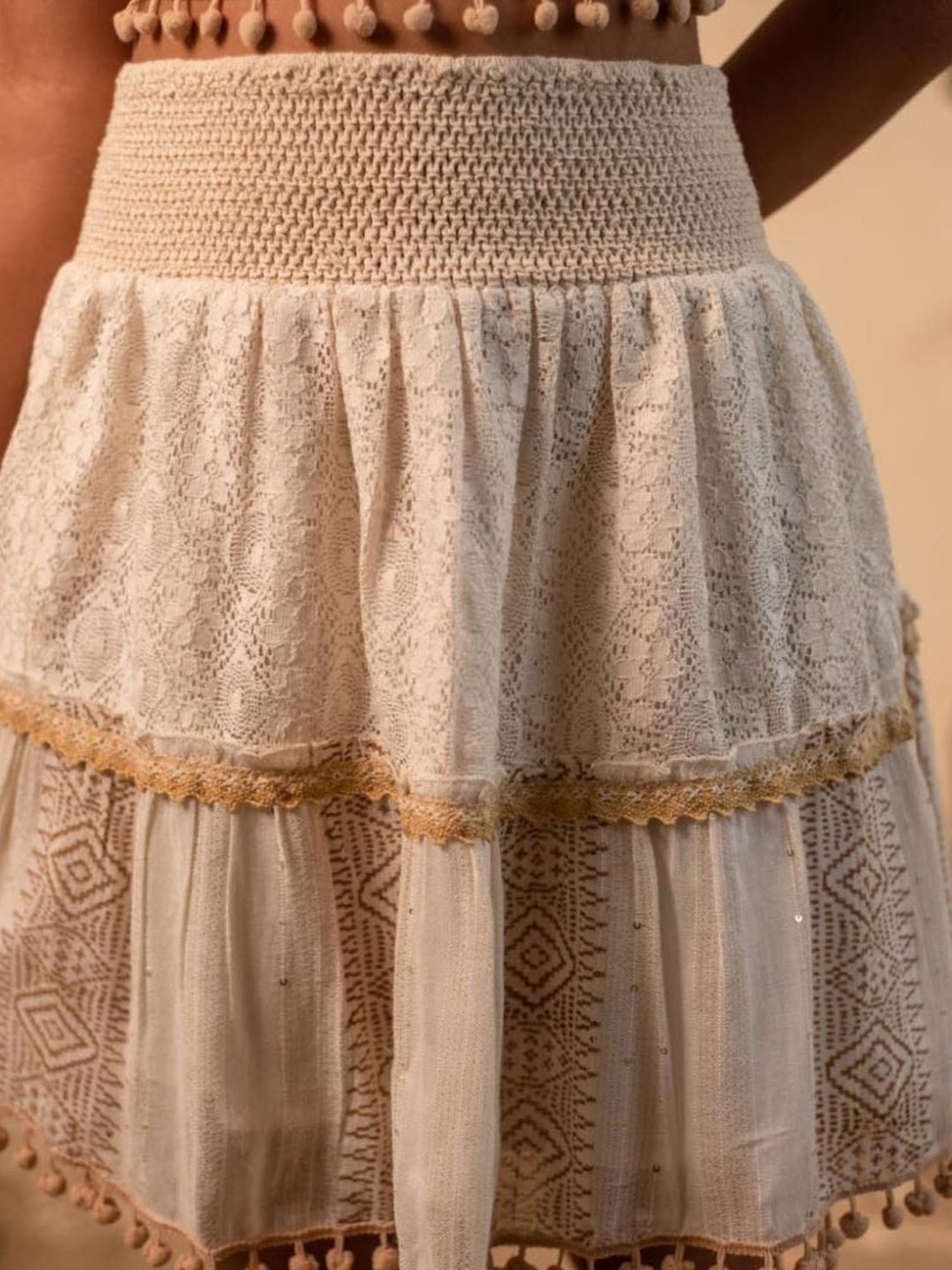 LABEL REYYA Off White Tribal White Boho Skirt