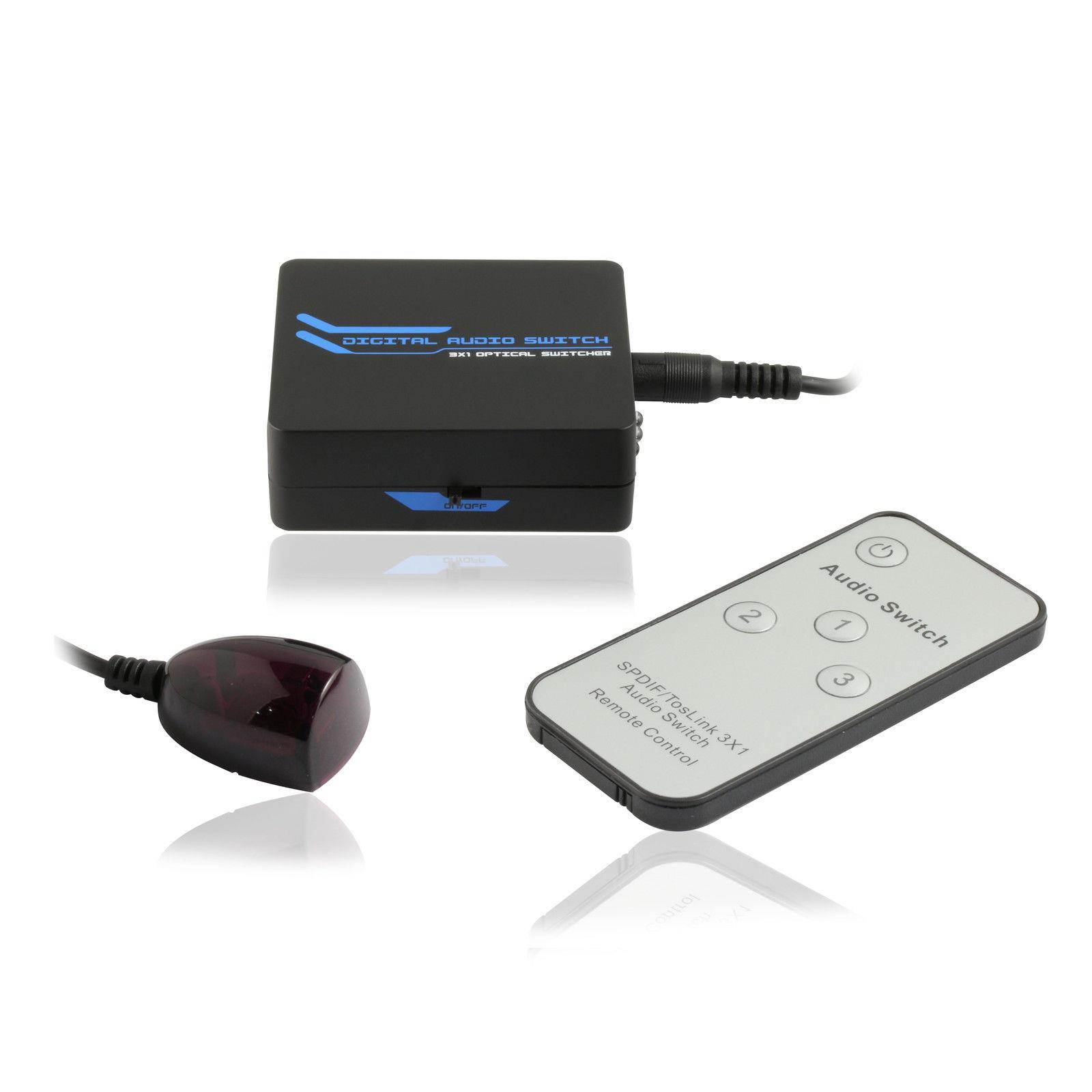 Toslink SPDIF Digital Optical Audio Switch with Remote Control Switcher Box Hub