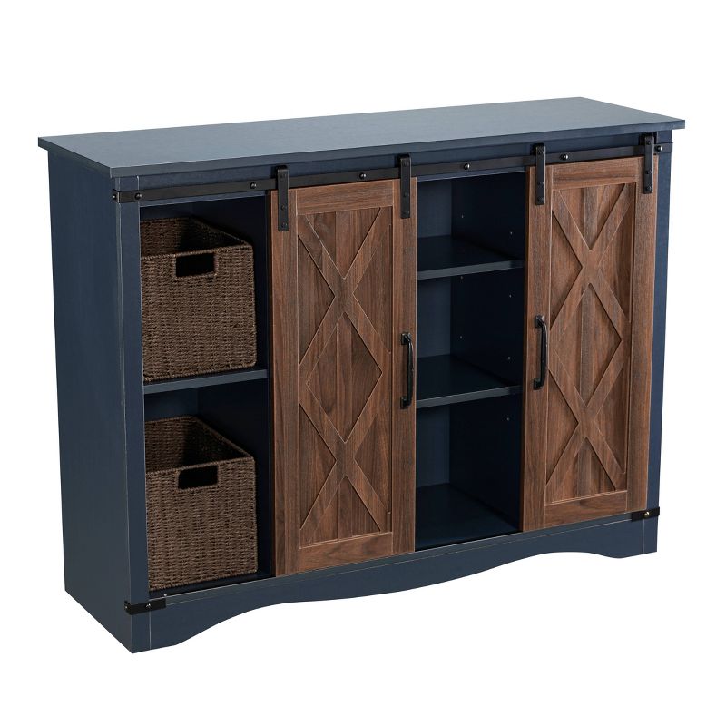 47" Barn Door Storage Accent Cabinet Navy - Home Essentials