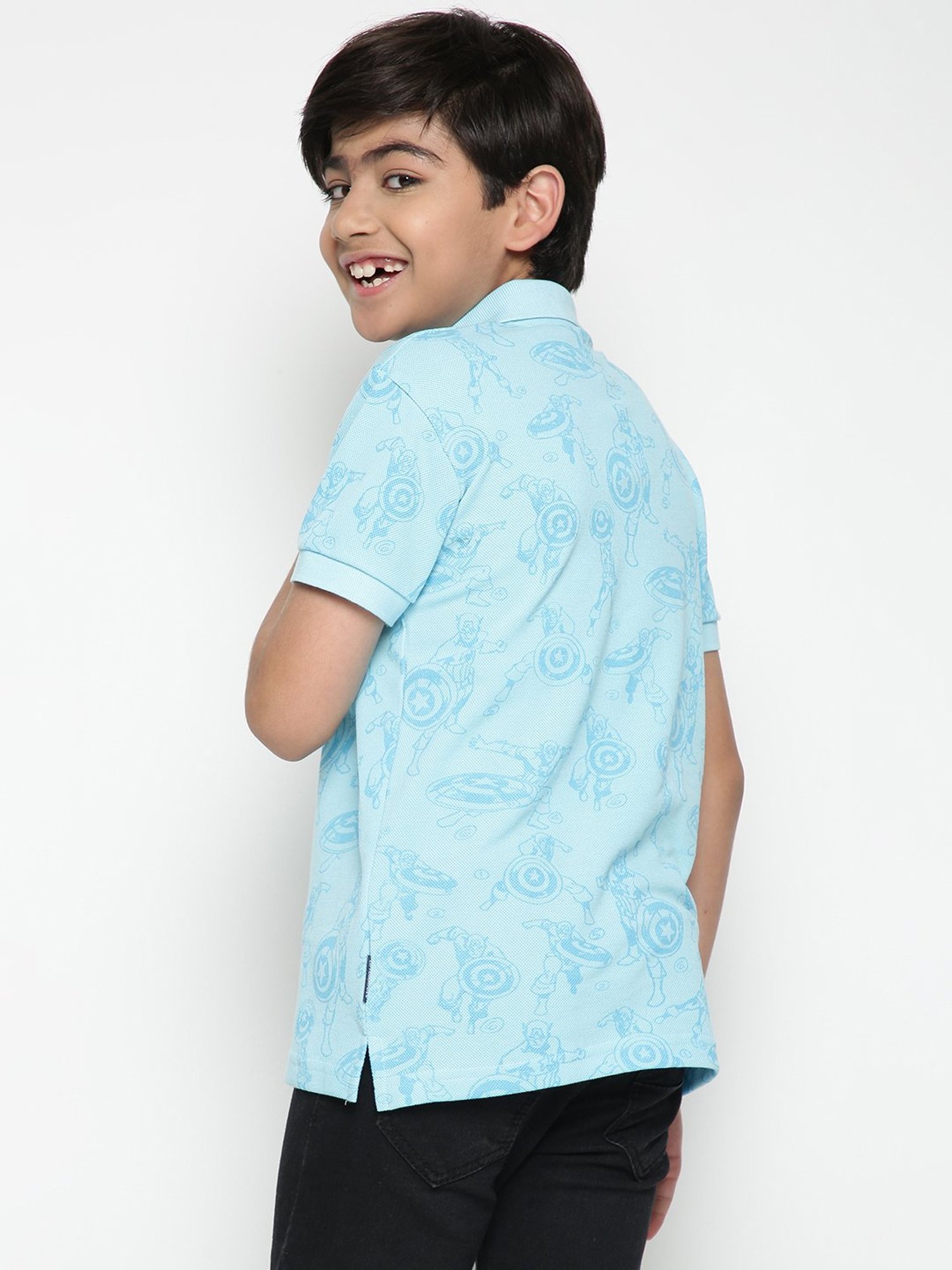 Lil Tomatoes Kids Sky Blue Avengers Print Polo T-Shirt