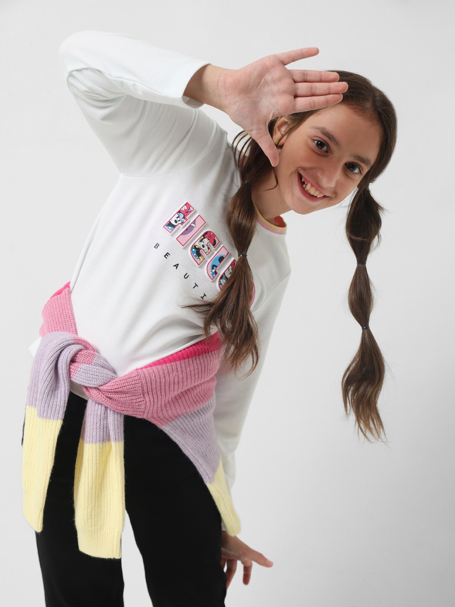 VERO MODA GIRL White Printed Full Sleeves T-Shirt