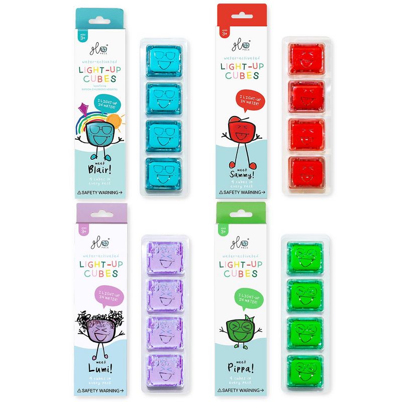 Glo Pals Light Up Water Cubes - Set of 16 Cubes - Red, Blue, Green, Purple
