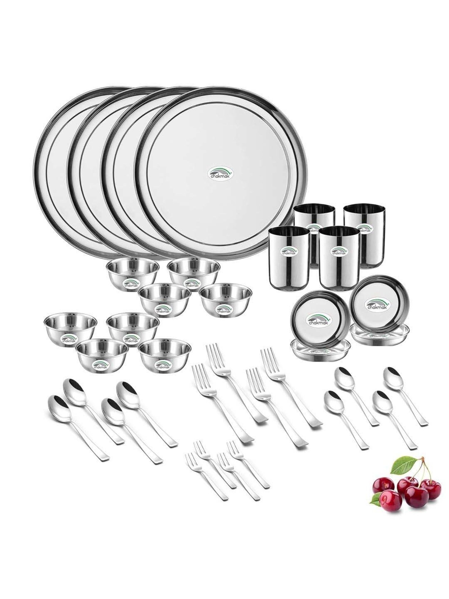 Chakmak Silver Stainless Steel 36 Pcs Dinner Set