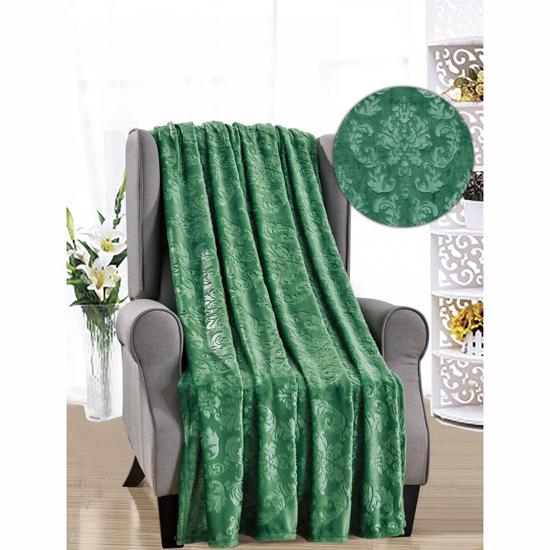Styles of Versailles Luxurious Soft Embossed Flannel Throw  50" x 60" - Green