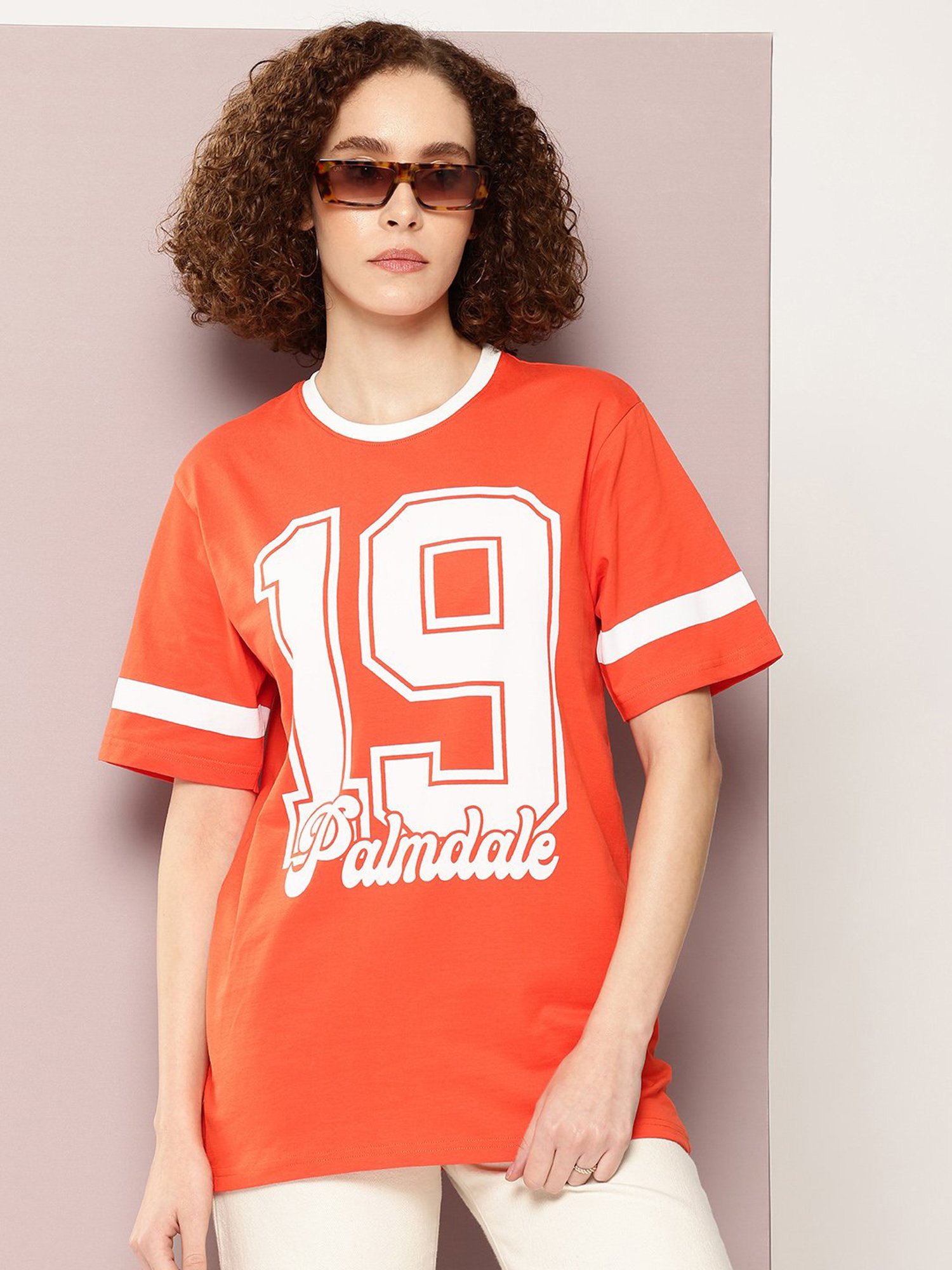 Dillinger Orange Cotton Graphic Print Oversized T-Shirt