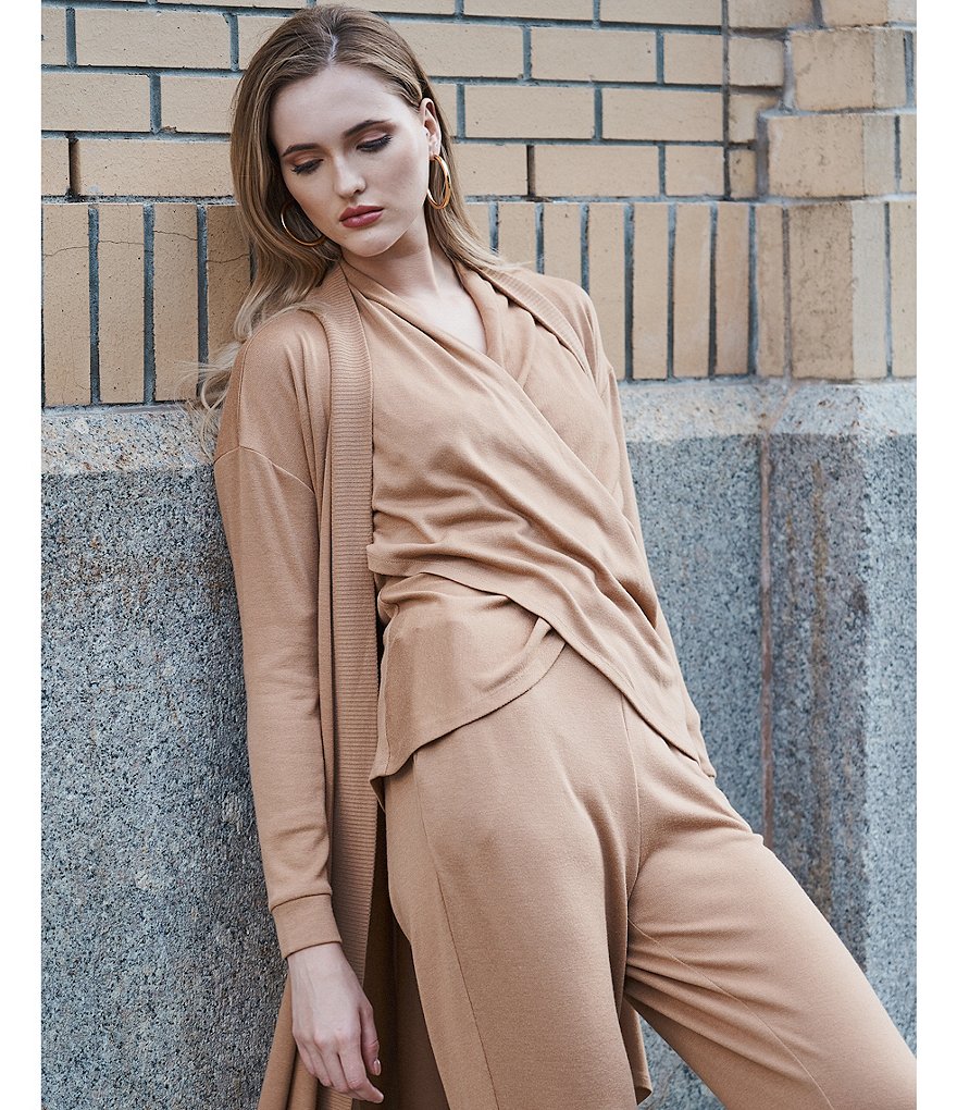 1. STATE Long Sleeve Surplice V-Neck Cross Front Cozy Knit Top