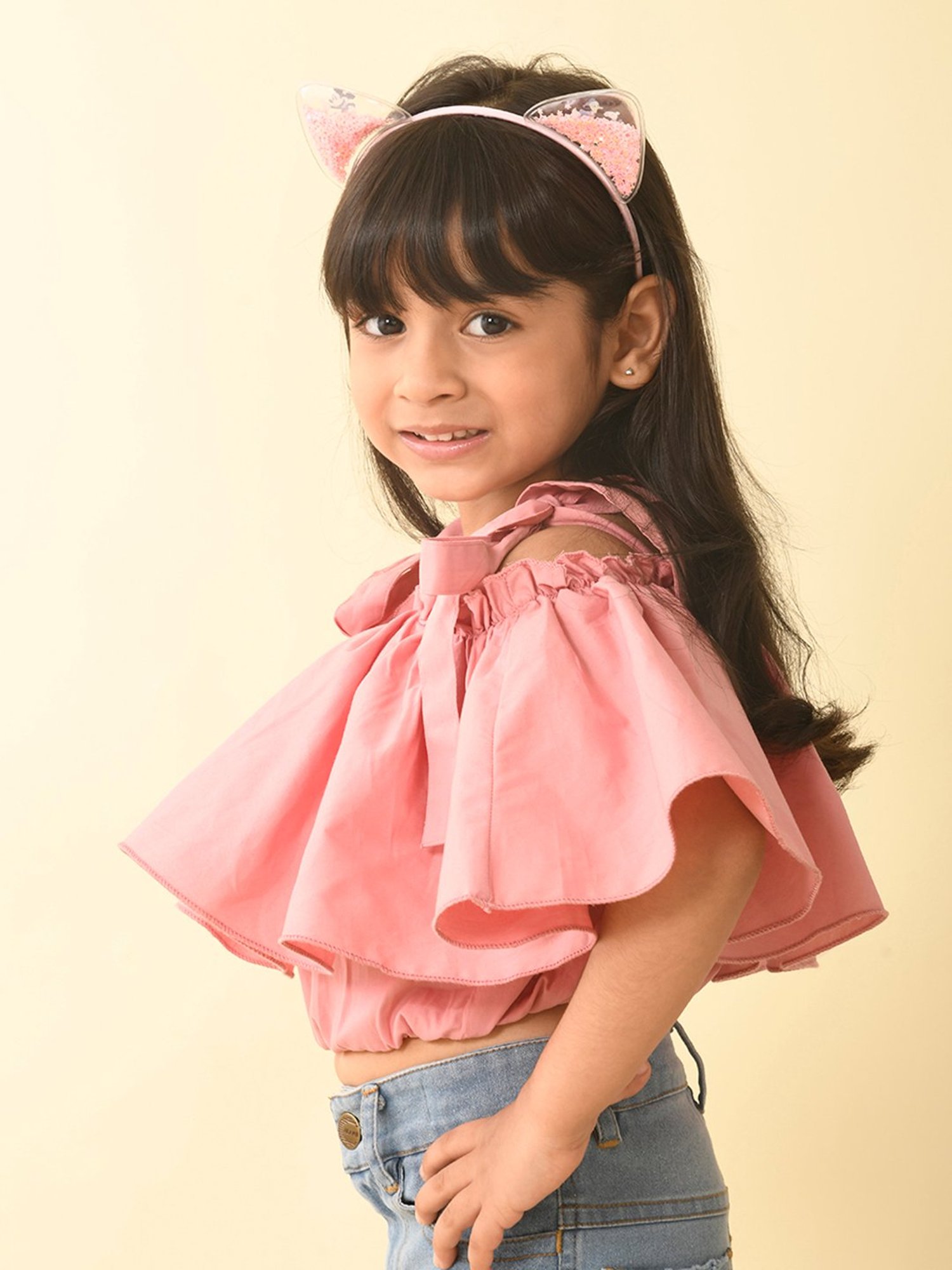 LilPicks Kids Pink Solid Crop Top