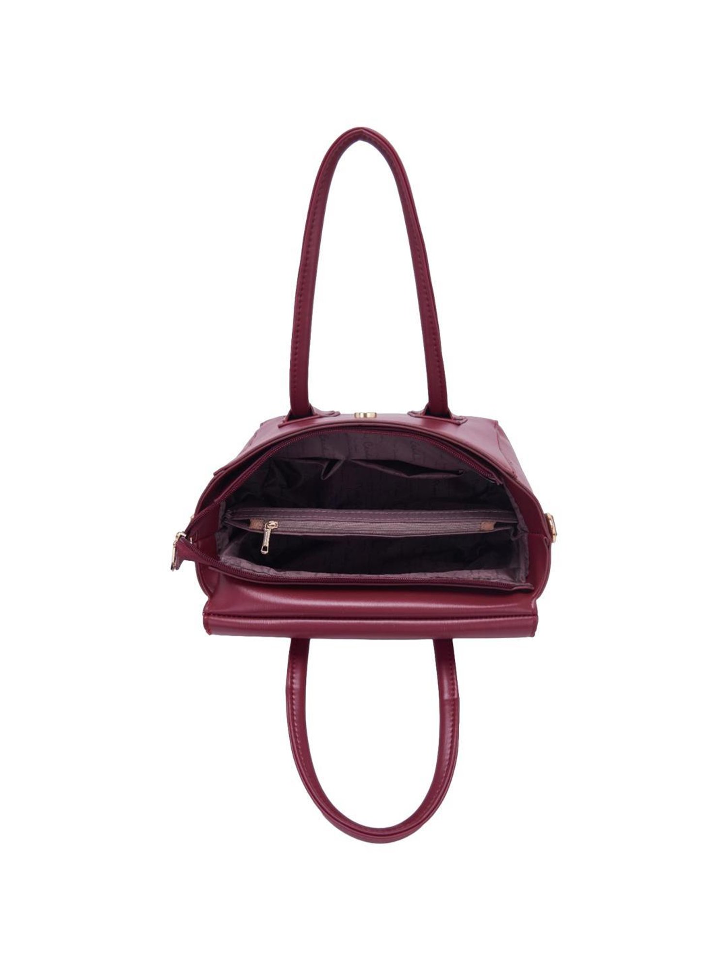 Pierre Cardin Maroon Solid Satchel Handbag