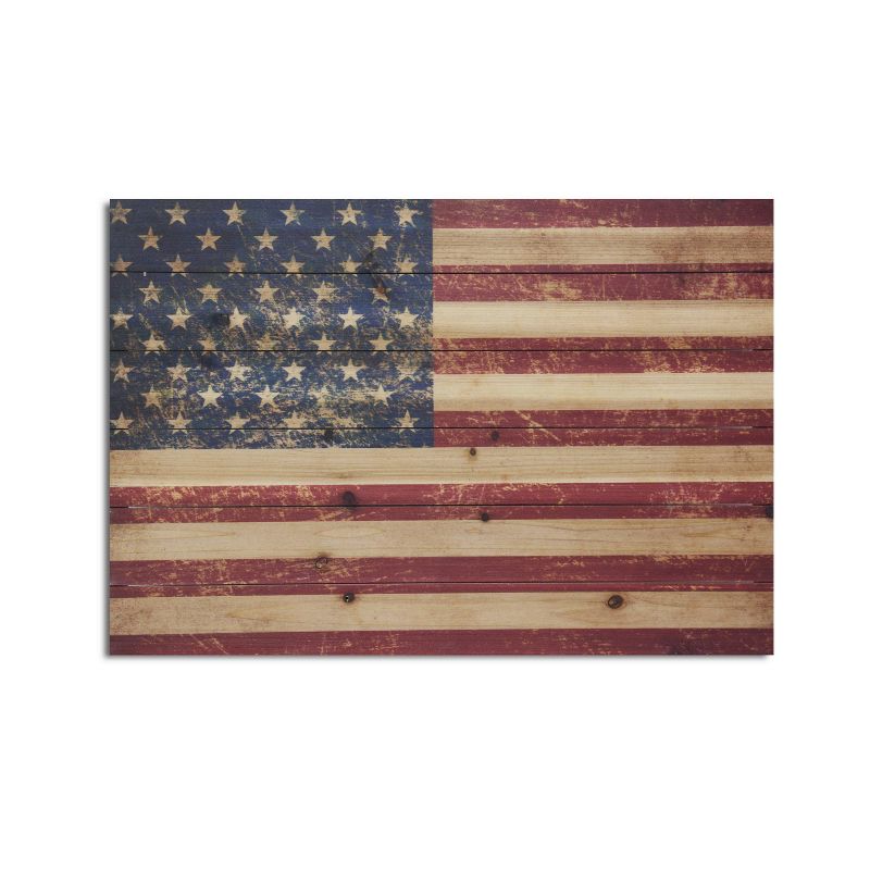 18" x 26" USA Flag Print on Planked Wood Wall Sign Panel - Gallery 57