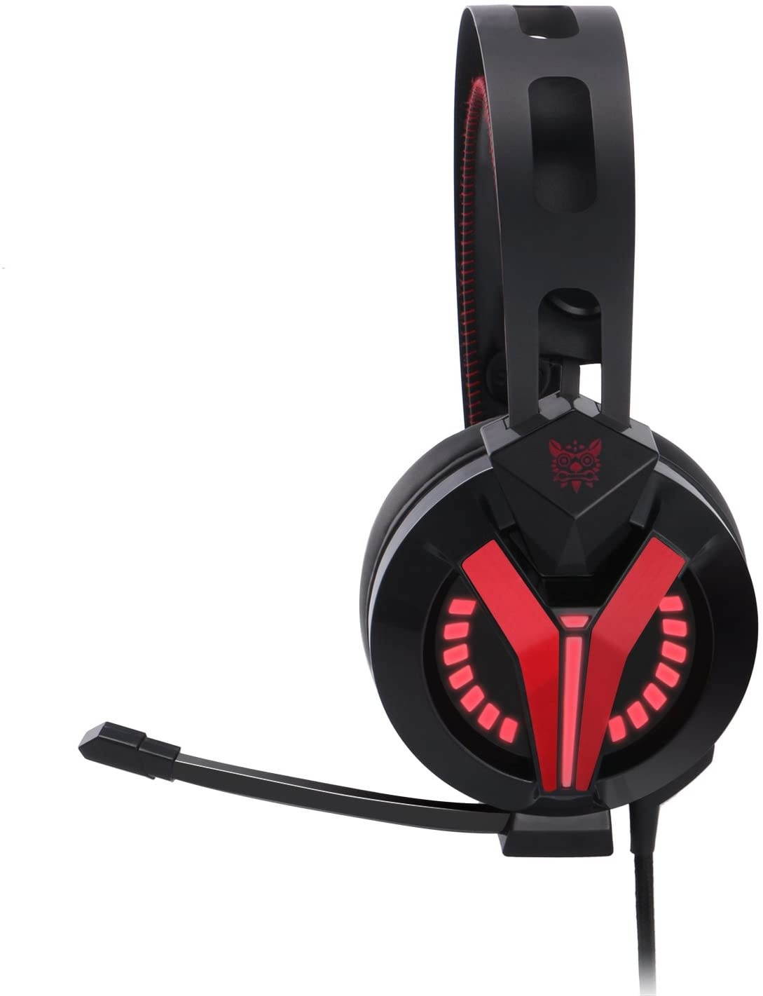 ONIKUMA M180 3.5mm Stereo Gaming Headset Over Ear Headphones with Retractable Microphone Volume Control Noise Canceling & LED Lights for PC (Black Red)