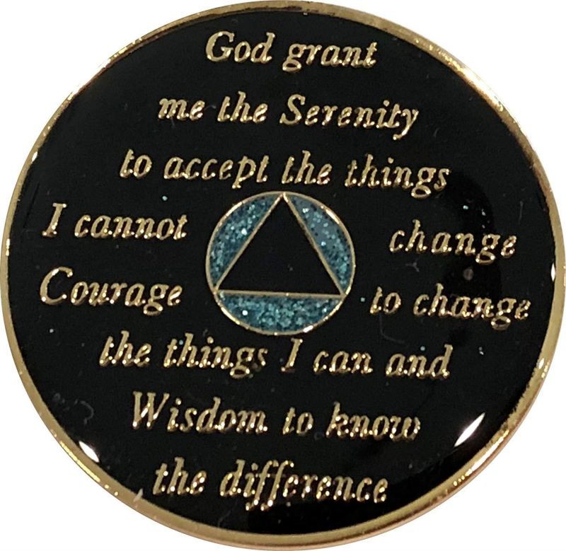 7 Year AA Medallion Aqua Glitter Tri-Plate Bling Bling Chip